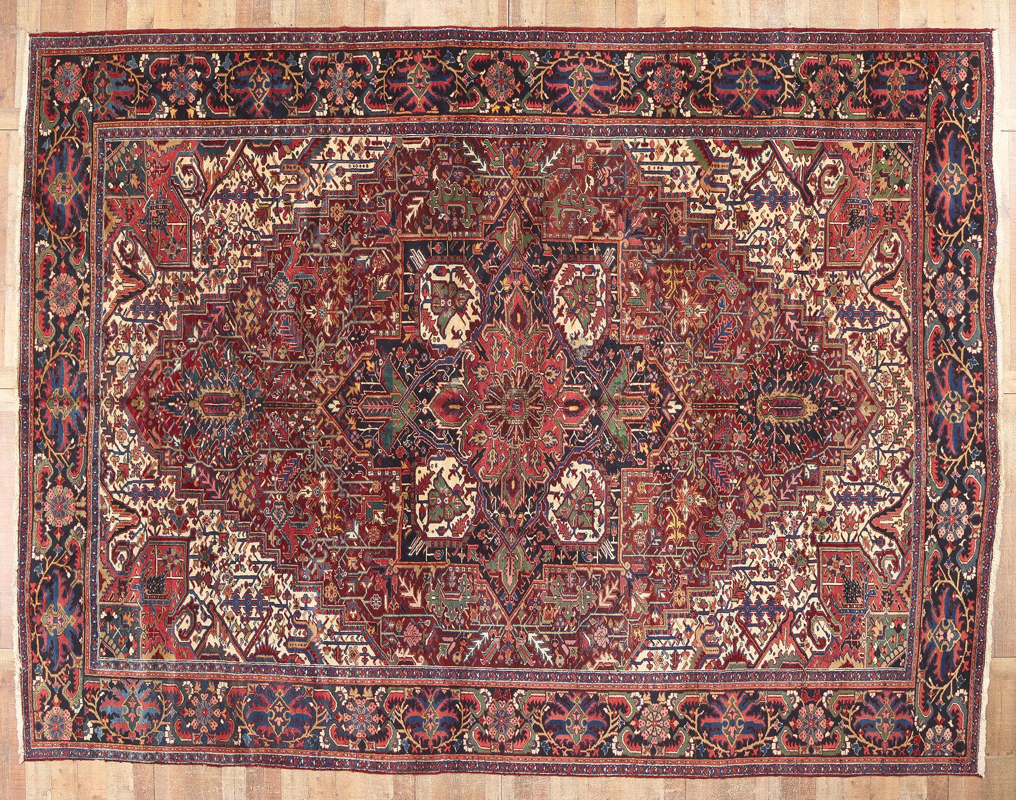 Antique Persian Heriz Rug, Ivy League Prep Meets Old World Charm For Sale 2