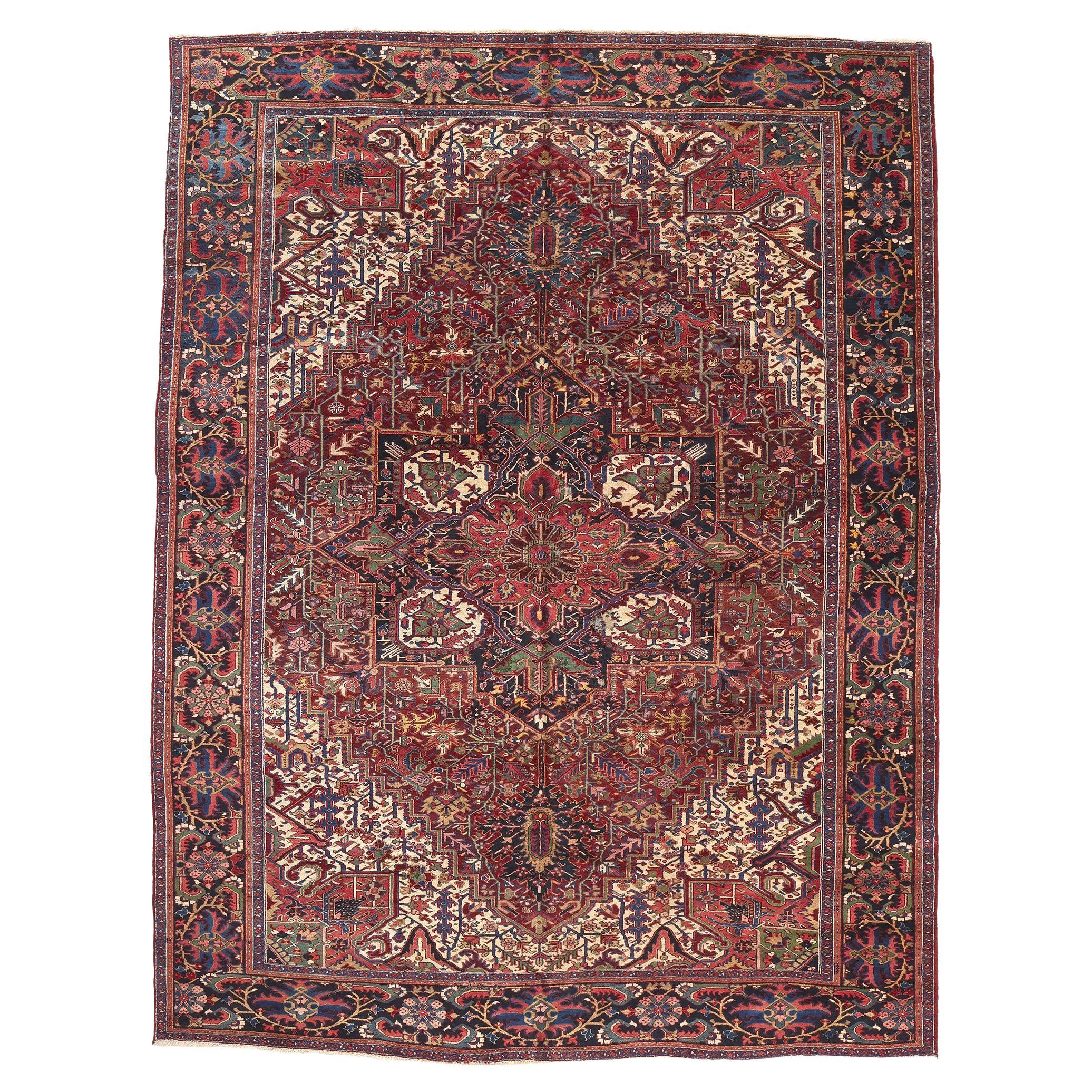Antique Persian Heriz Rug, Ivy League Prep Meets Old World Charm For Sale