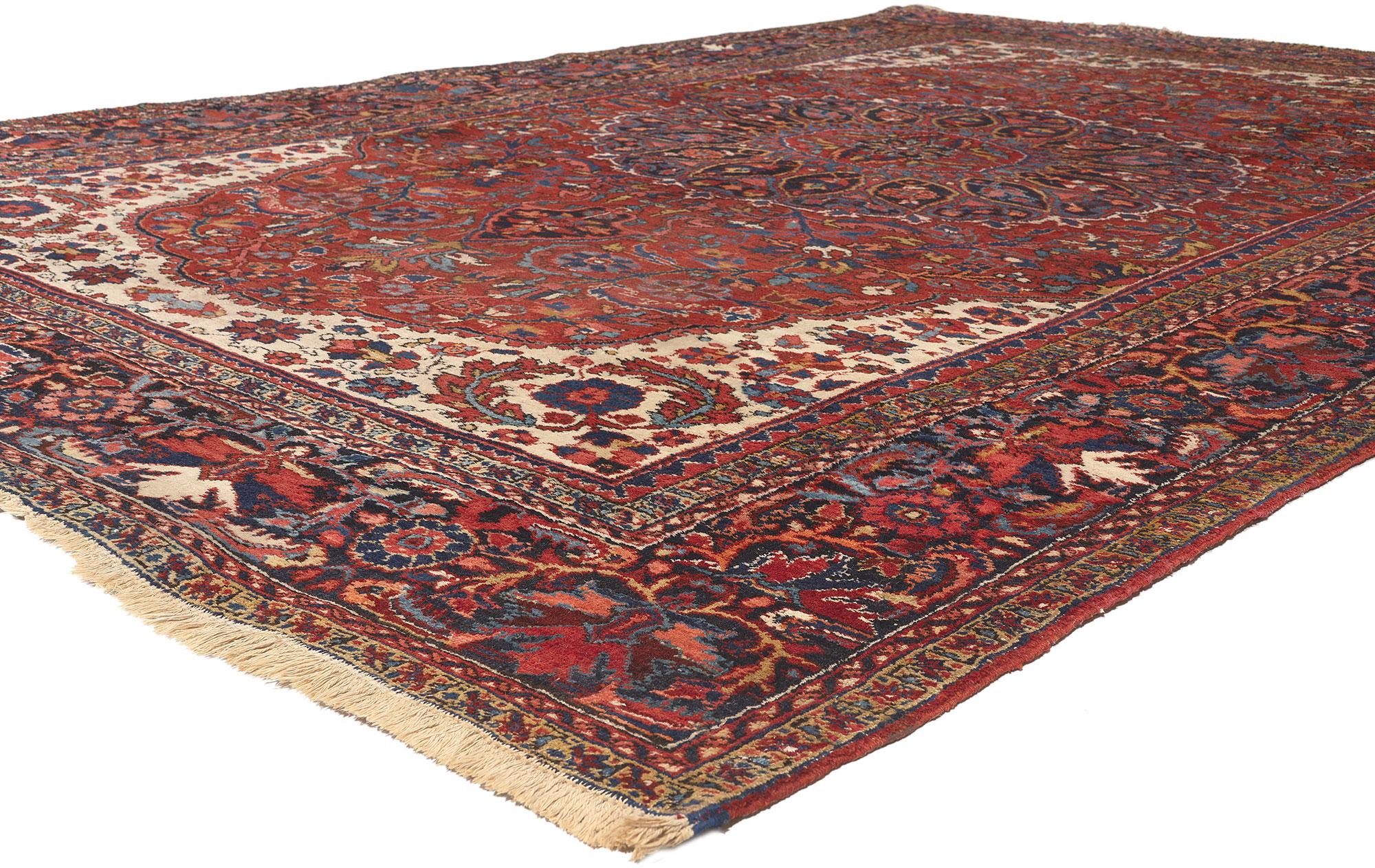 78641 Antique Persian Heriz Rug, 08'00 x 11'11.
Traditional sensibility meets patriotic finesse, this hand knotted wool antique Persian Heriz rug. The striking botanical design and traditional color palette woven into this piece work together