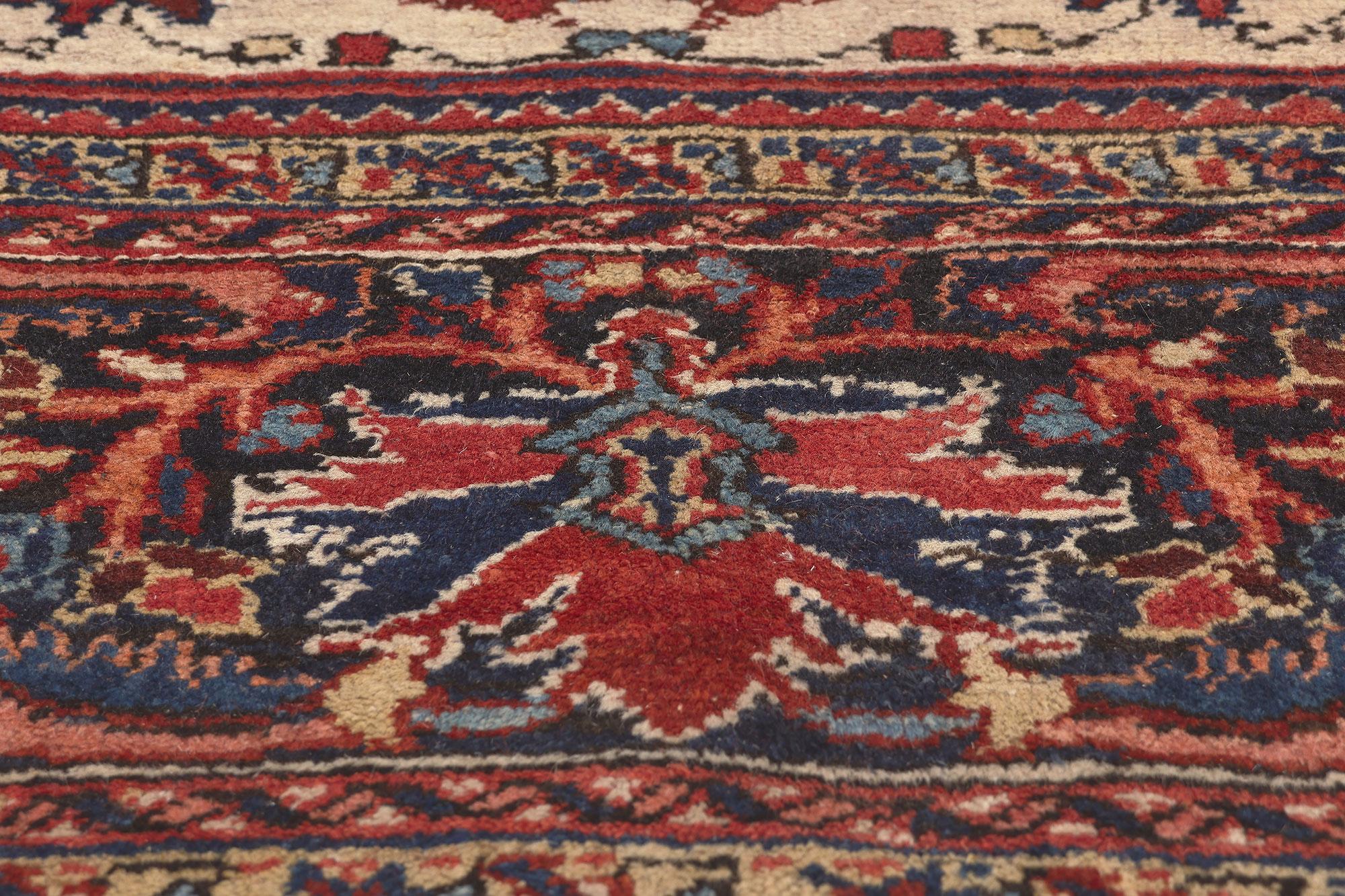 Antique Persian Heriz Rug, Patriotic Finesse Meets Traditional Sensibility In Good Condition For Sale In Dallas, TX