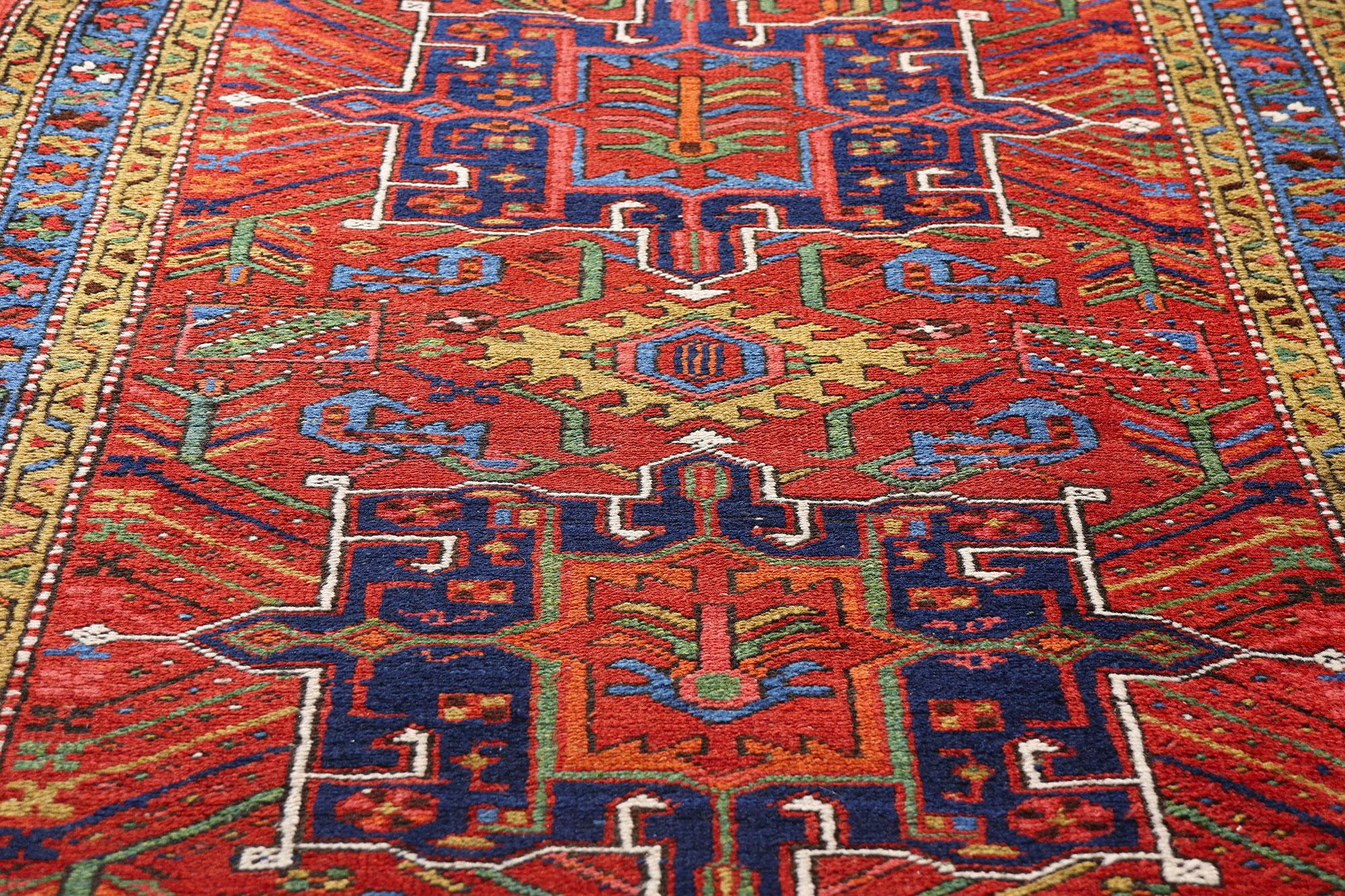 Hand-Knotted Antique Persian Heriz Rug Runner with Modern Style For Sale