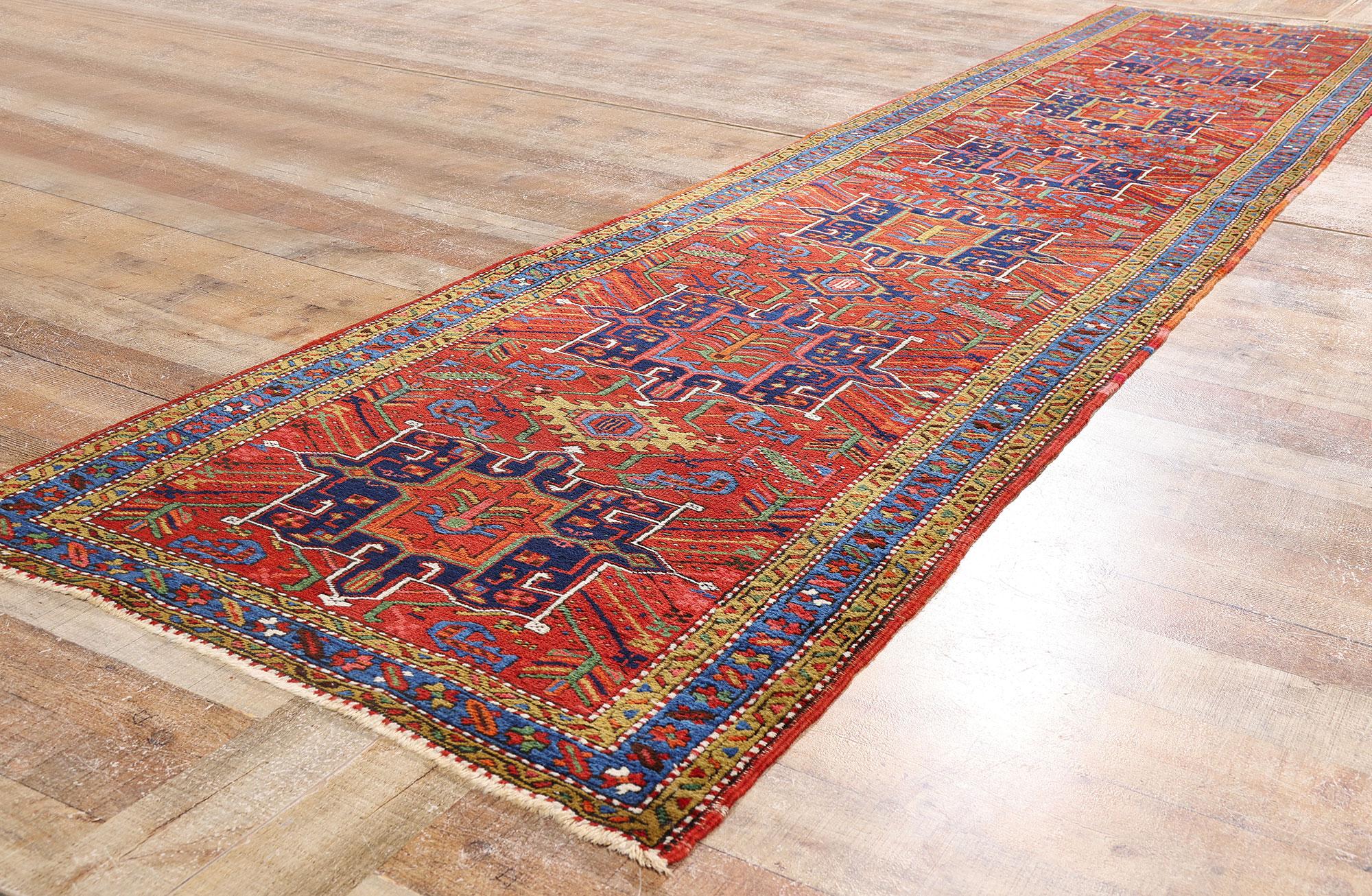 Wool Antique Persian Heriz Rug Runner with Modern Style For Sale