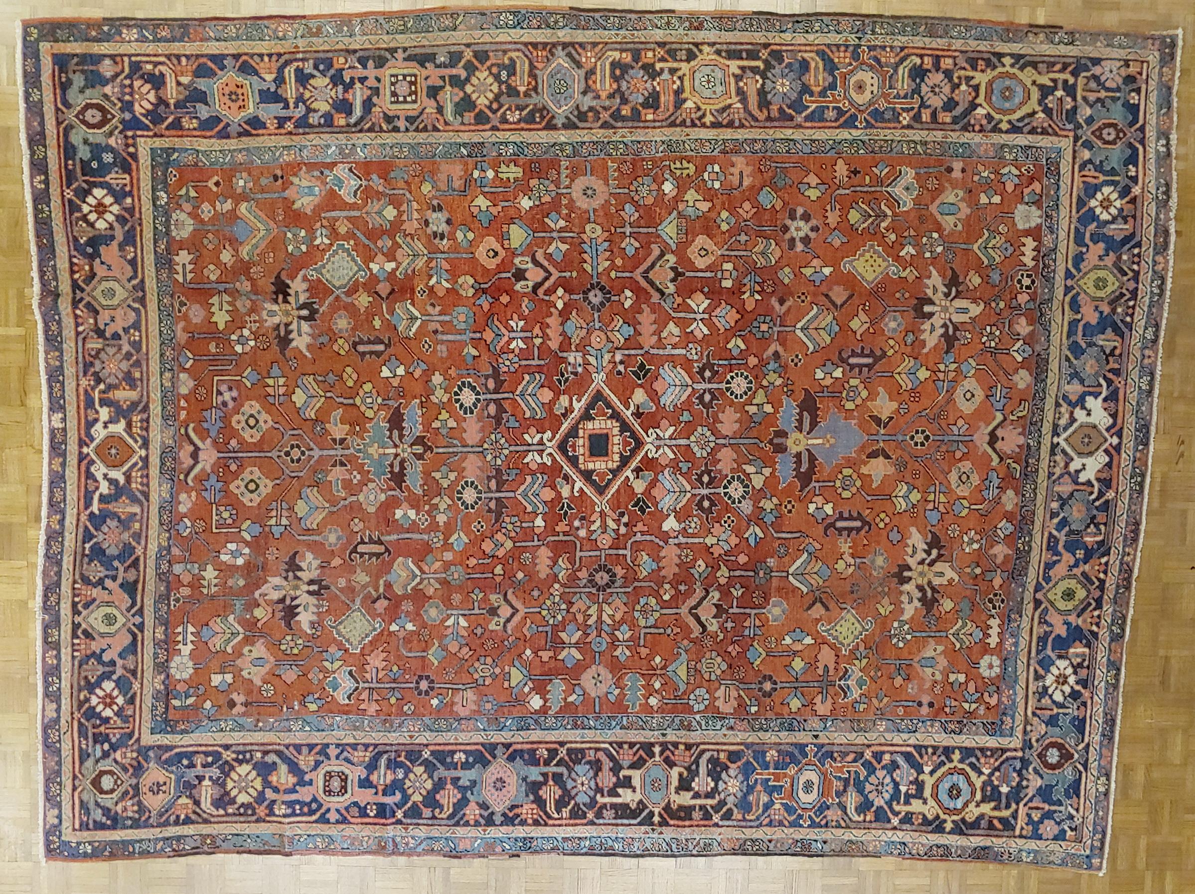Woven Antique Persian Heriz Rug, Rust Colored, No Medallion, Wool, 1915 For Sale