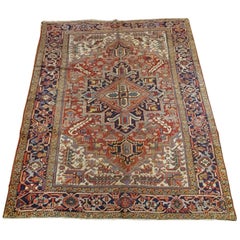 Antique Persian Heriz Rug, Rust Colored with Navy, Wool, Room Size, 1930