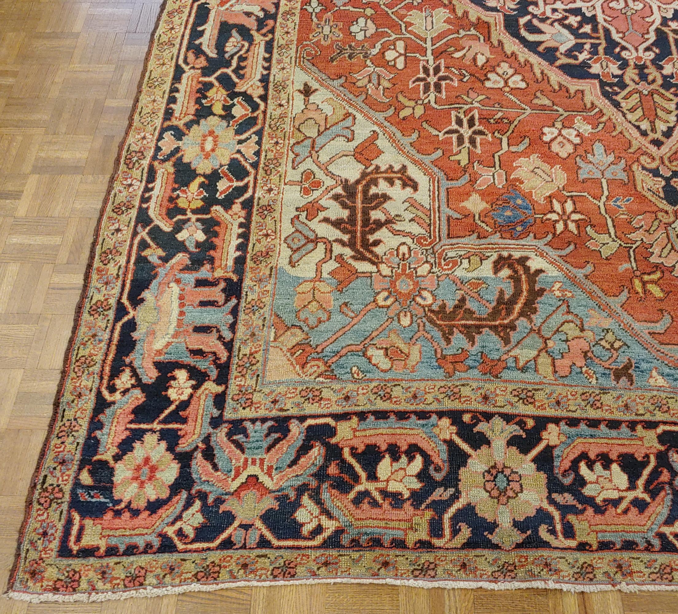 Heriz Serapi Antique Persian Heriz Rug, Rust Colored, Wool, Room Size