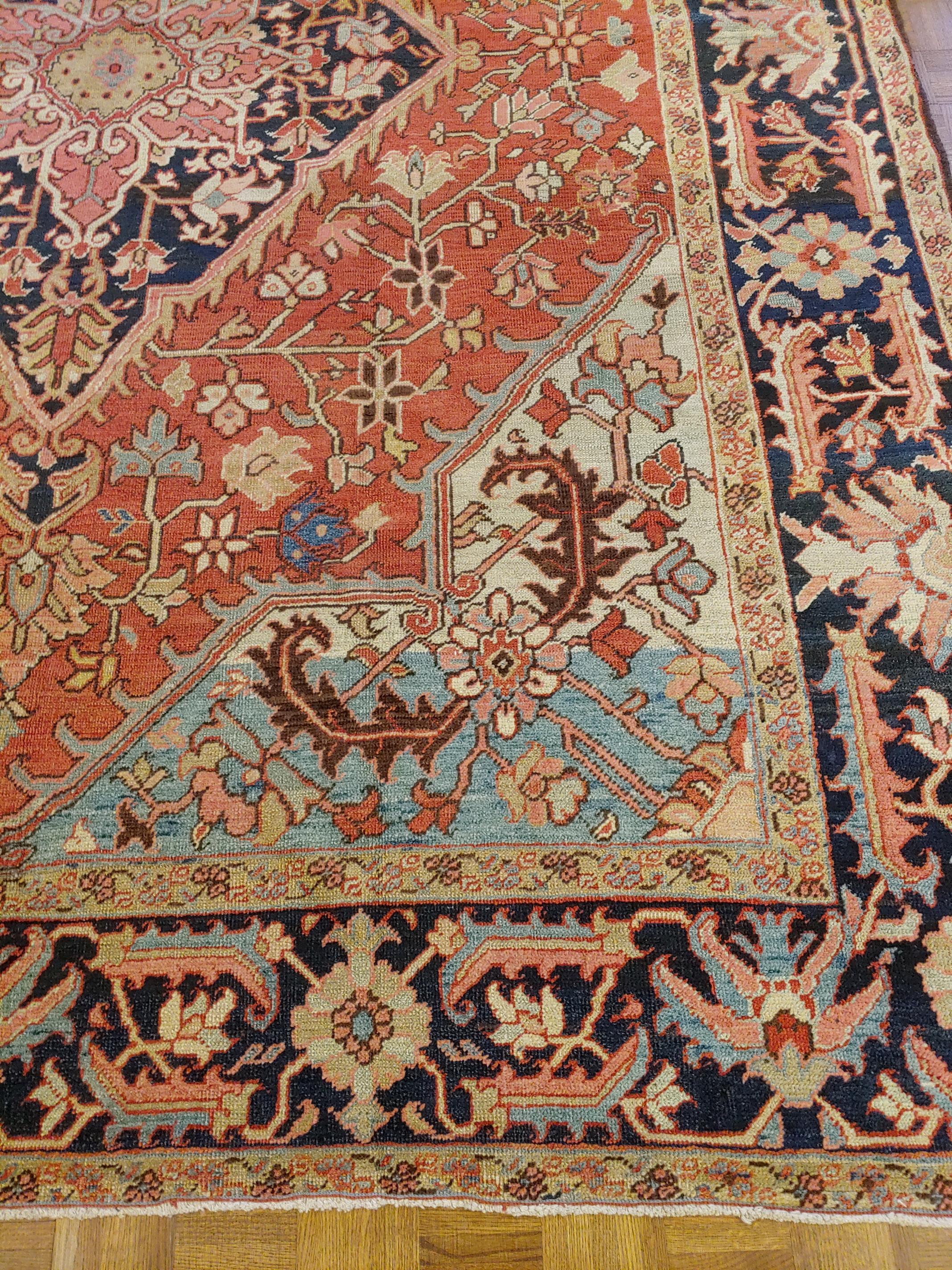 Woven Antique Persian Heriz Rug, Rust Colored, Wool, Room Size