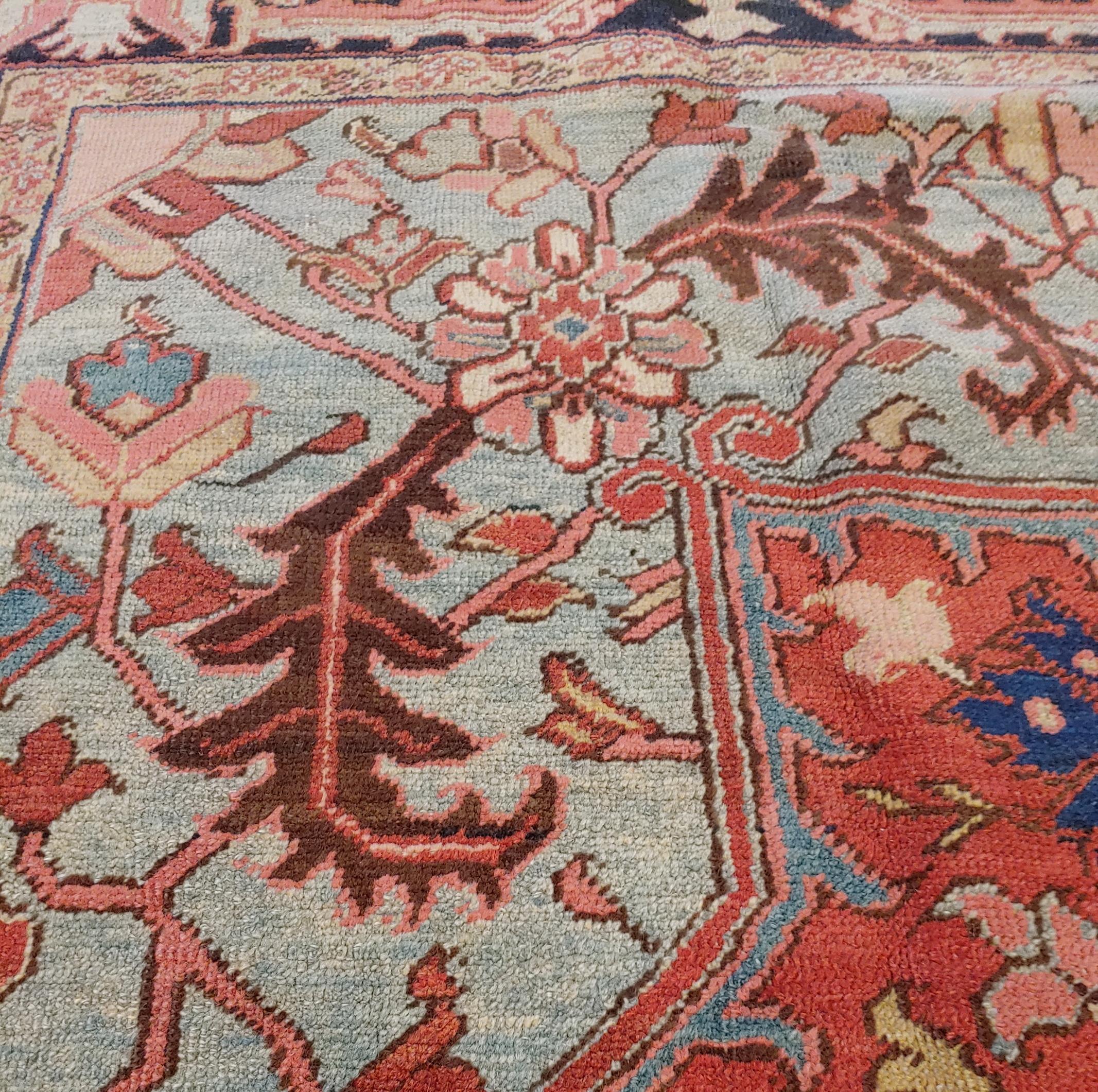 Antique Persian Heriz Rug, Rust Colored, Wool, Room Size In Good Condition In Williamsburg, VA