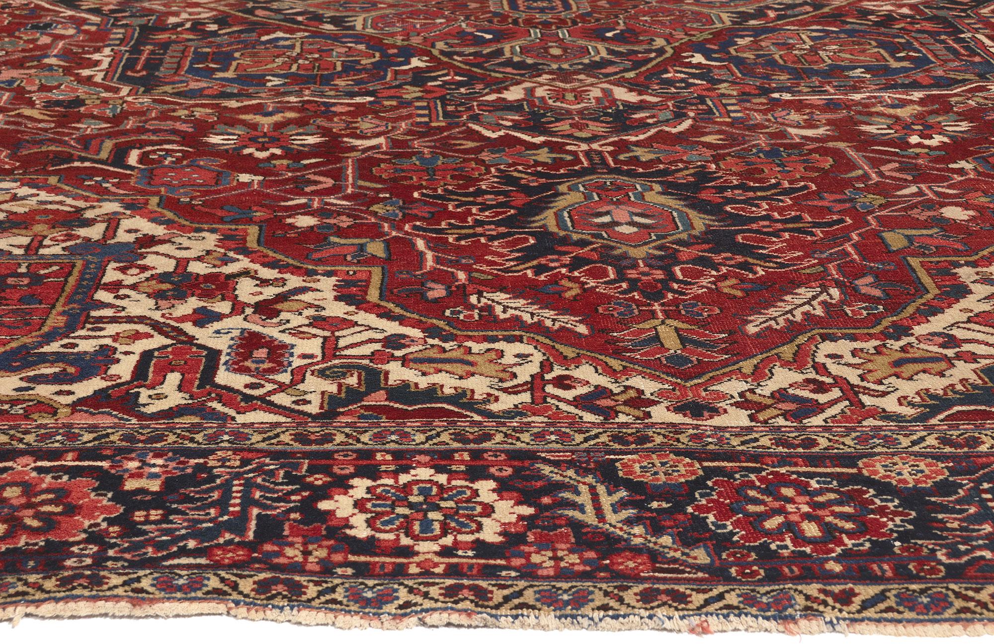 Hand-Knotted Antique Persian Heriz Rug, Sylish Durability Meets Patriotic Panache For Sale