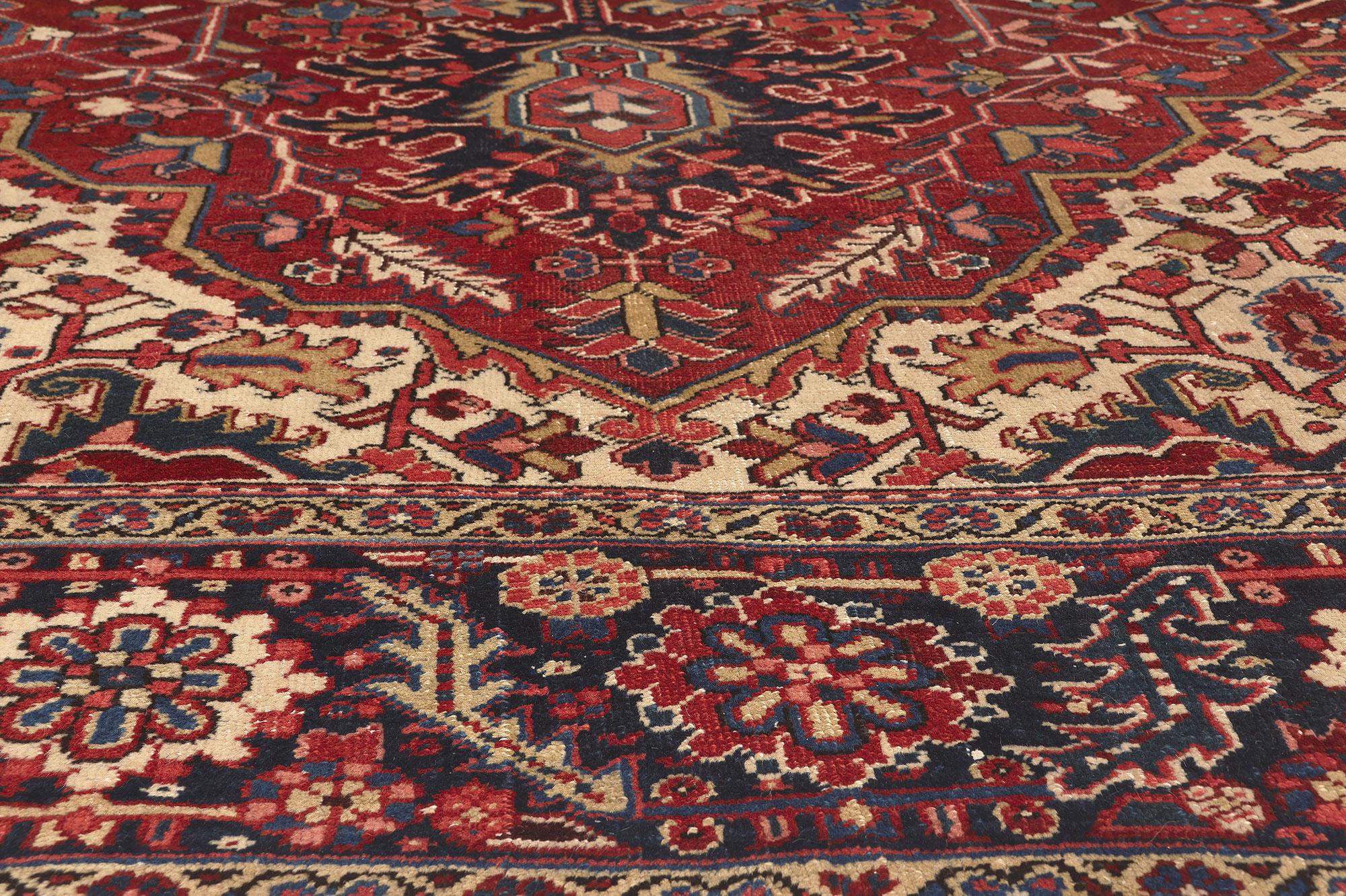 Antique Persian Heriz Rug, Sylish Durability Meets Patriotic Panache In Good Condition For Sale In Dallas, TX