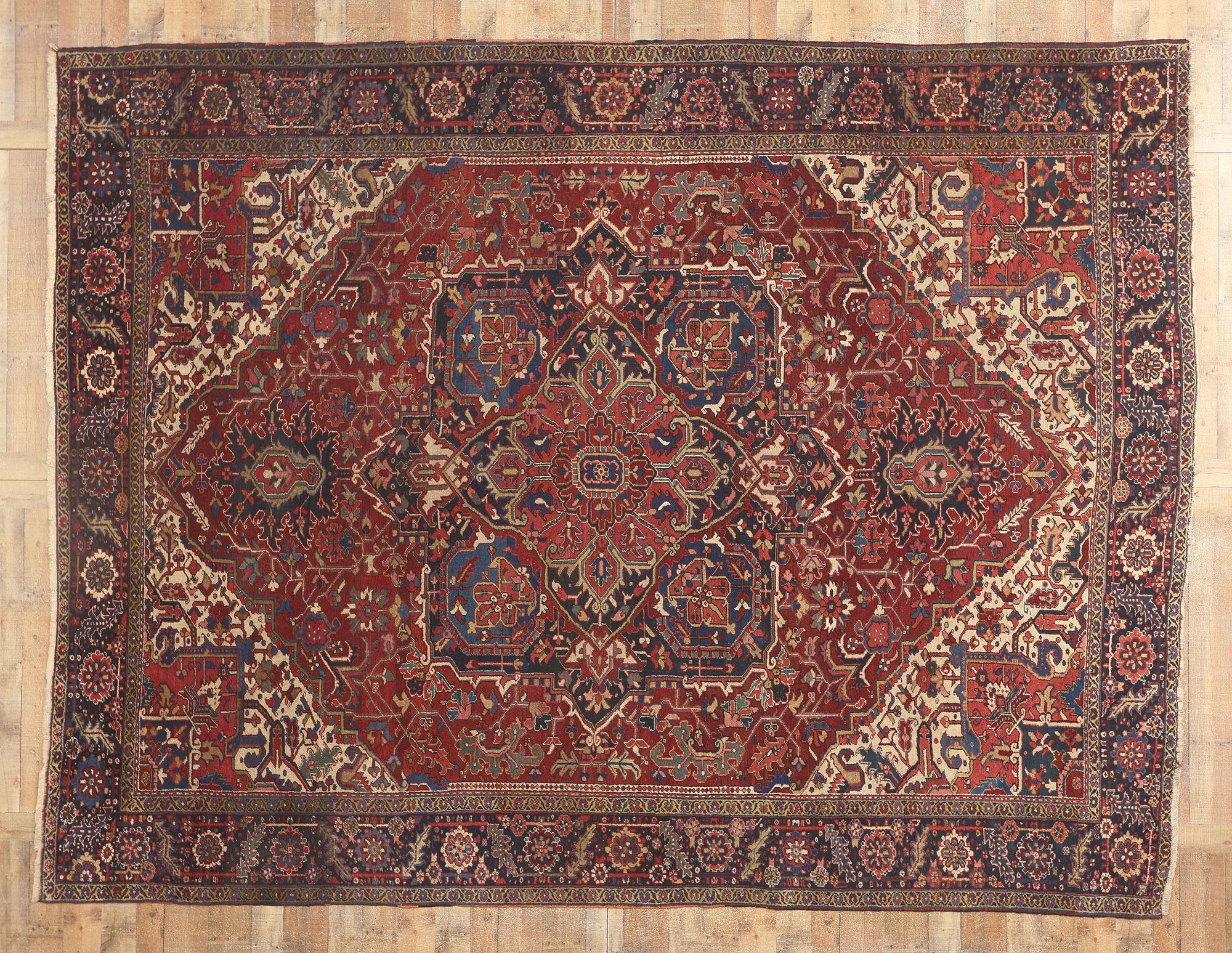 Antique Persian Heriz Rug, Sylish Durability Meets Patriotic Panache For Sale 2