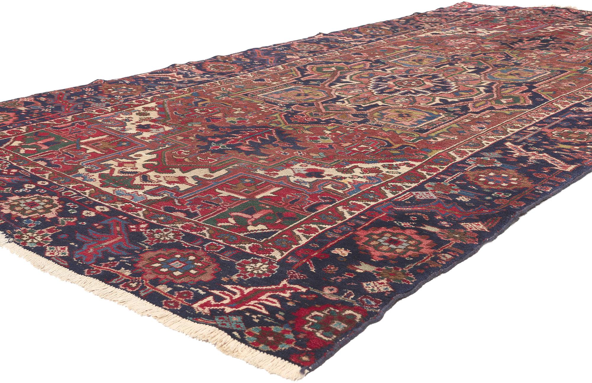 72658 Antique Persian Heriz Rug, 05'01 x 10'02.
Timeless appeal meets modern elegance this hand knotted wool antique Persian Heriz rug. The decorative geometric details and sophisticated color palette woven into this piece work together creating a