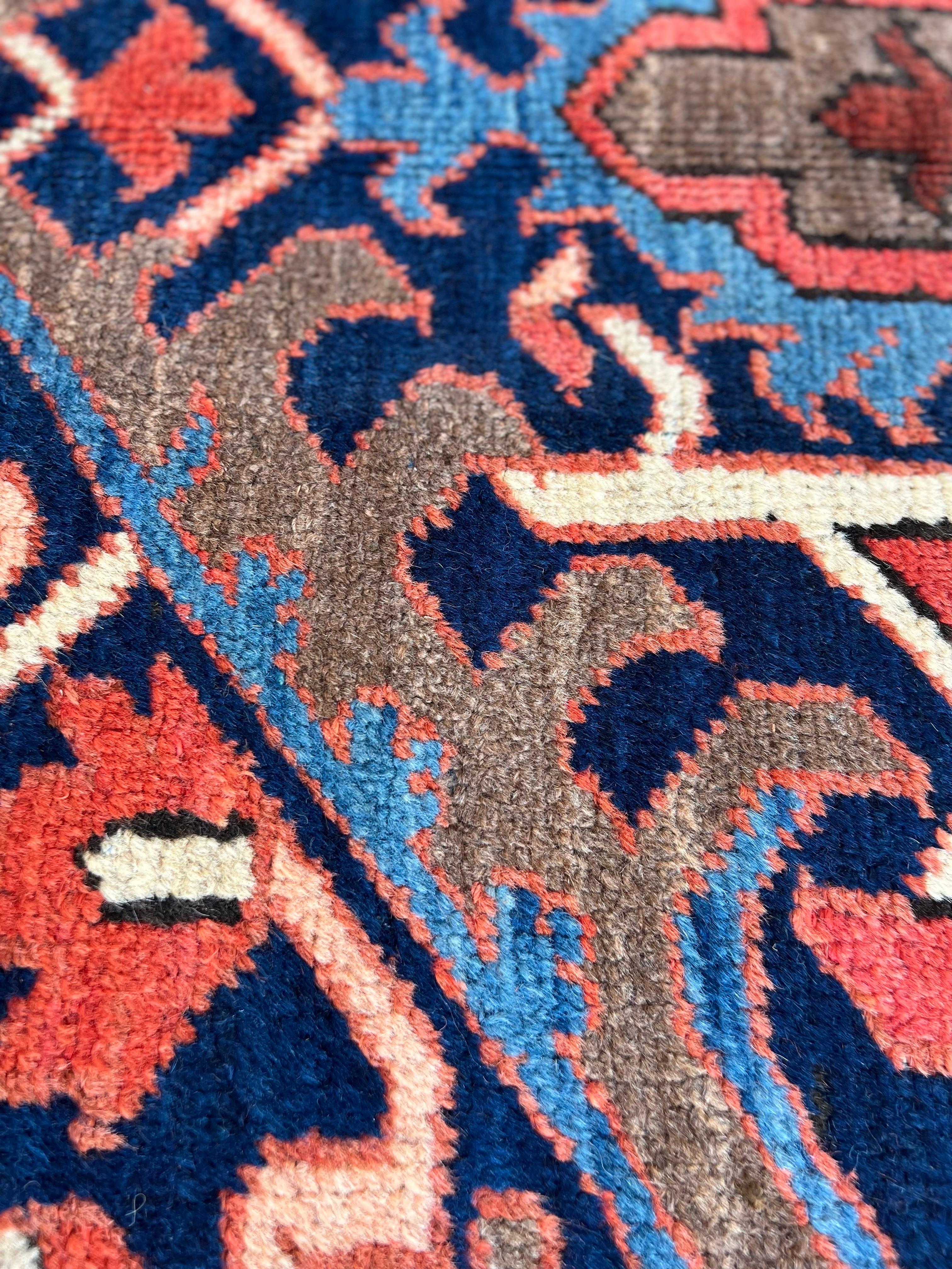 Hand-Knotted Antique Persian Heriz Rug with a Blue Field, All-Over Pattern, circa 1920s