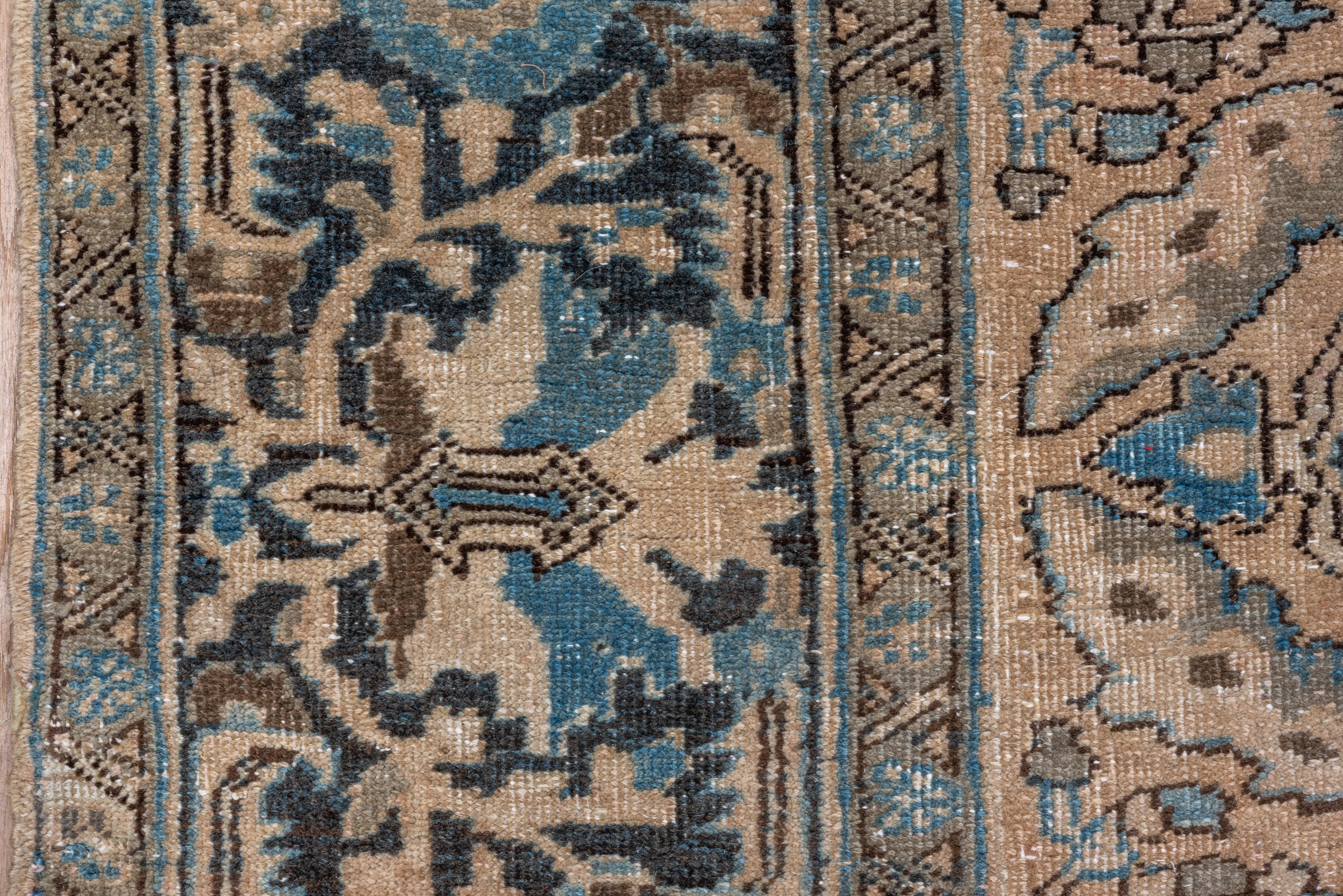 Antique Persian Heriz Rug with a Caramel Beige Field, Blue Ahar Medallion In Good Condition For Sale In New York, NY