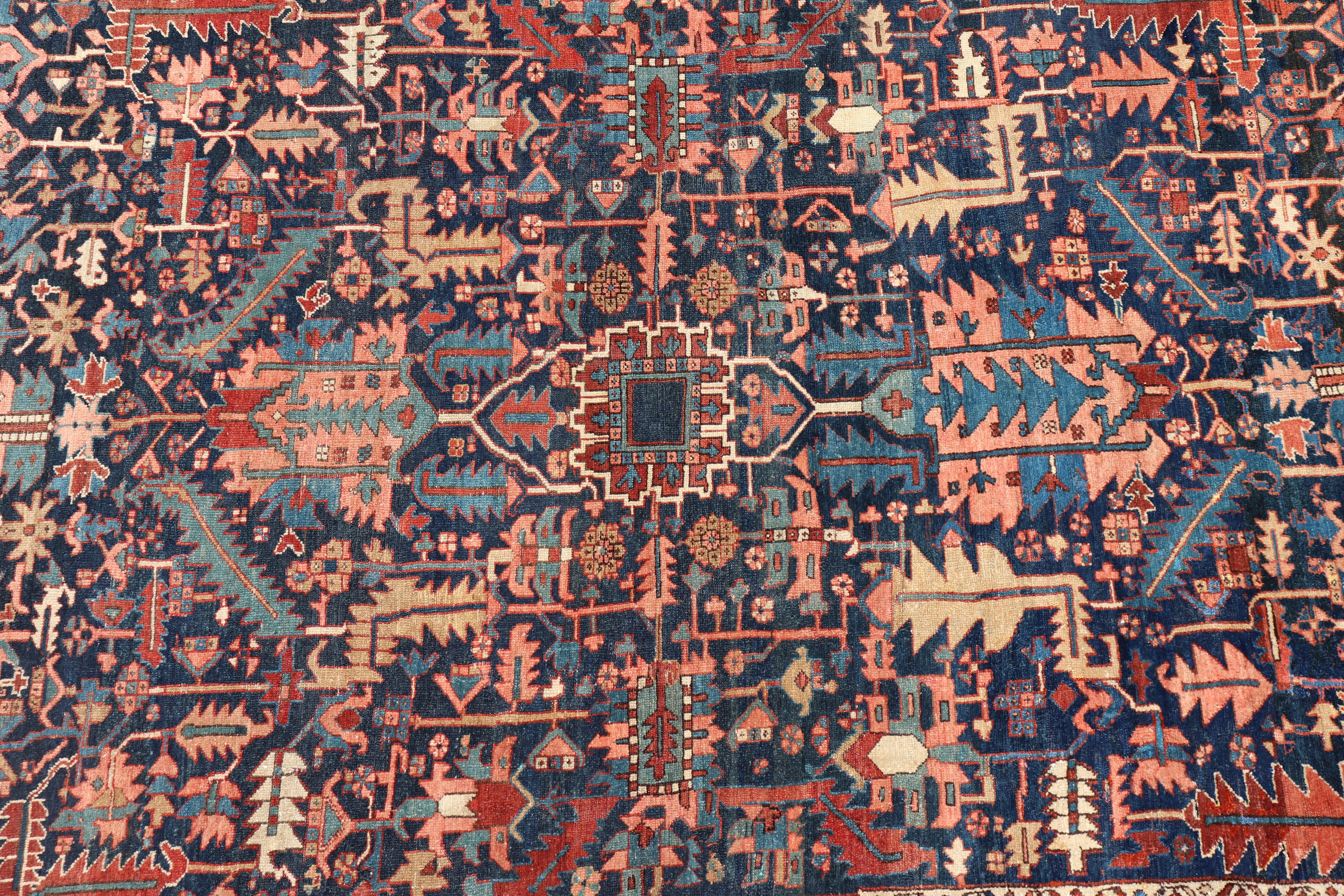 Antique Persian Heriz Rug with All-Over Sub-Geometric Design on a Blue Field For Sale 4