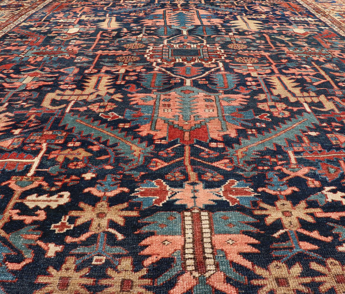 Antique Persian Heriz Rug with All-Over Sub-Geometric Design on a Blue Field For Sale 6