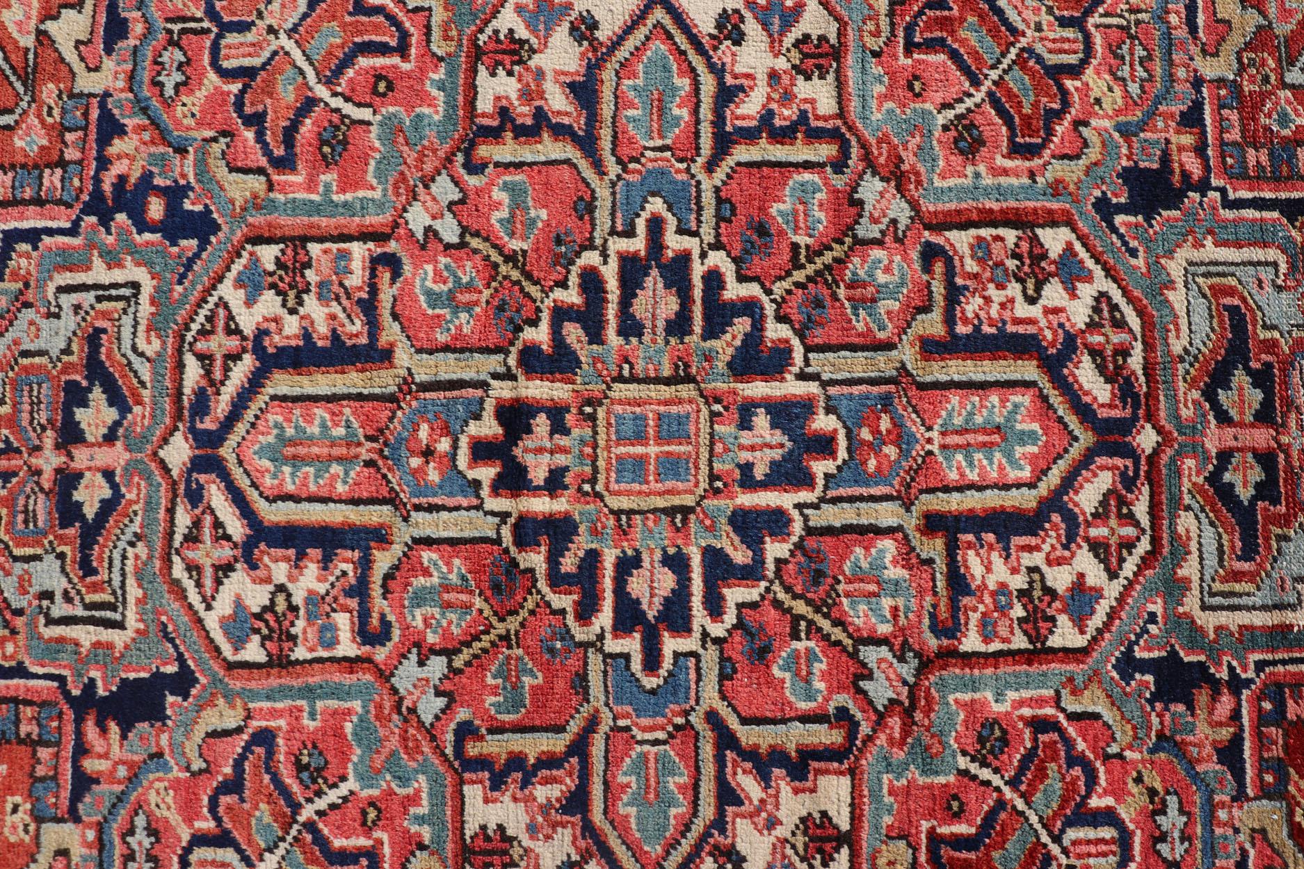 Antique Persian Heriz Rug with All-Over Sub-Geometric Layered Medallion Design For Sale 1