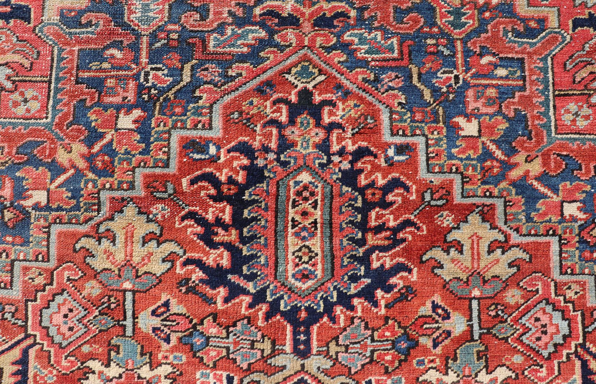 Antique Persian Heriz Rug with All-Over Sub-Geometric Layered Medallion Design For Sale 2