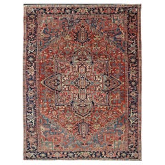 Antique Persian Heriz Rug with All-Over Sub-Geometric Layered Medallion Design