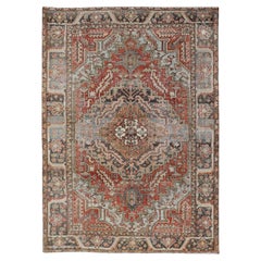 Antique Persian Heriz Rug With Bold Geometric Medallion & Earthy Tones 7'2"X10'6