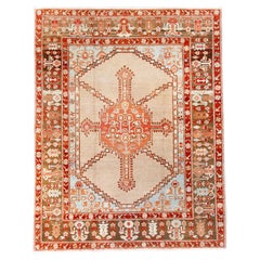 Antique Persian Heriz Rug with Bold Geometric Medallion