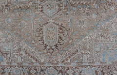 Antique Persian Heriz Rug with Geometric Design in Taupe, Tan, Brown and Lt Blue