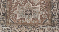 Antique Persian Heriz Rug with Geometric Medallion Design in Mocha, Blue, & Tan