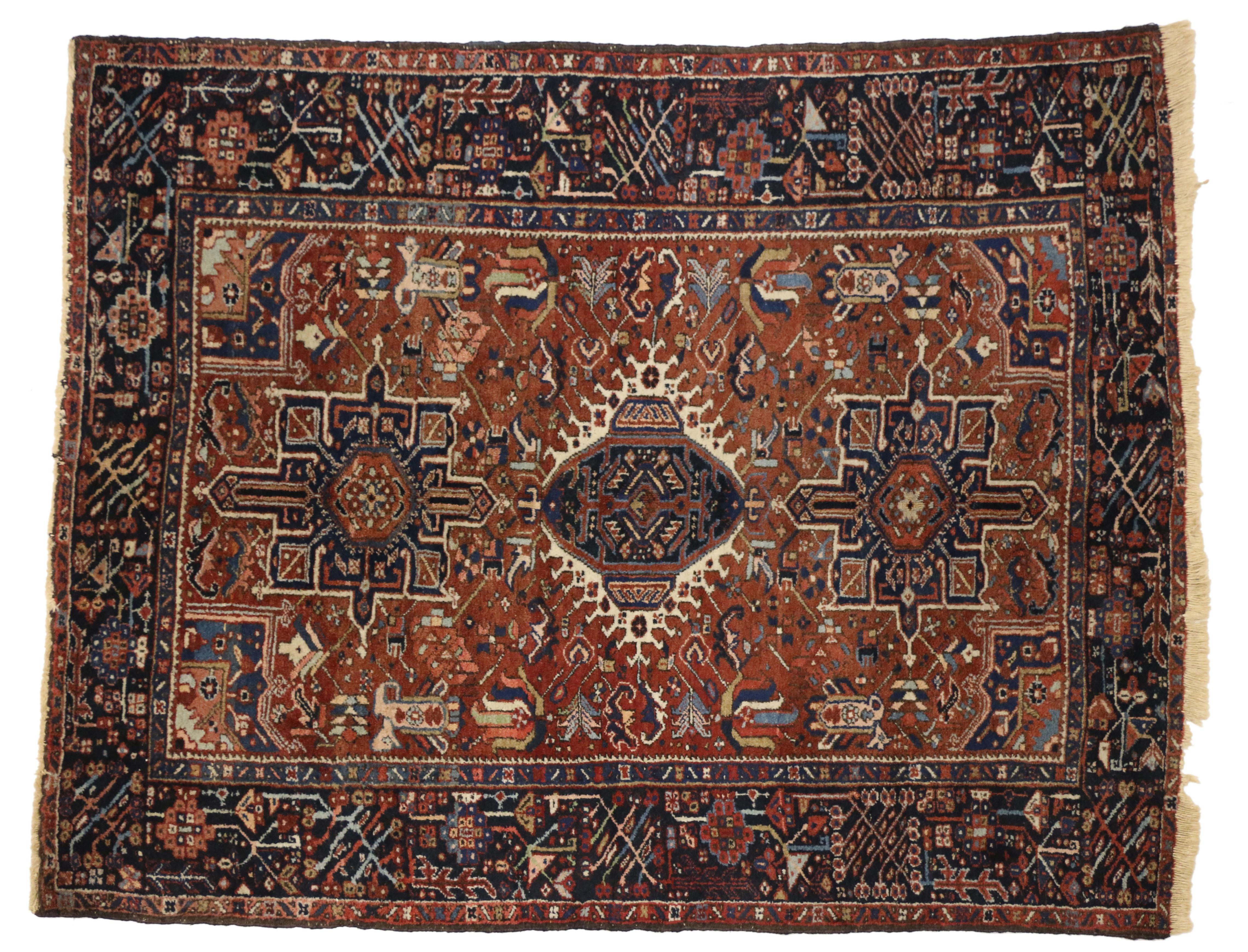 20th Century Antique Persian Heriz Rug with  Medallion and Cruciform Motif For Sale