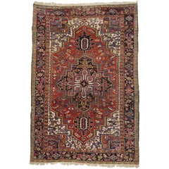 Antique Persian Heriz Rug with Mid-Century Modern and English Tudor Style