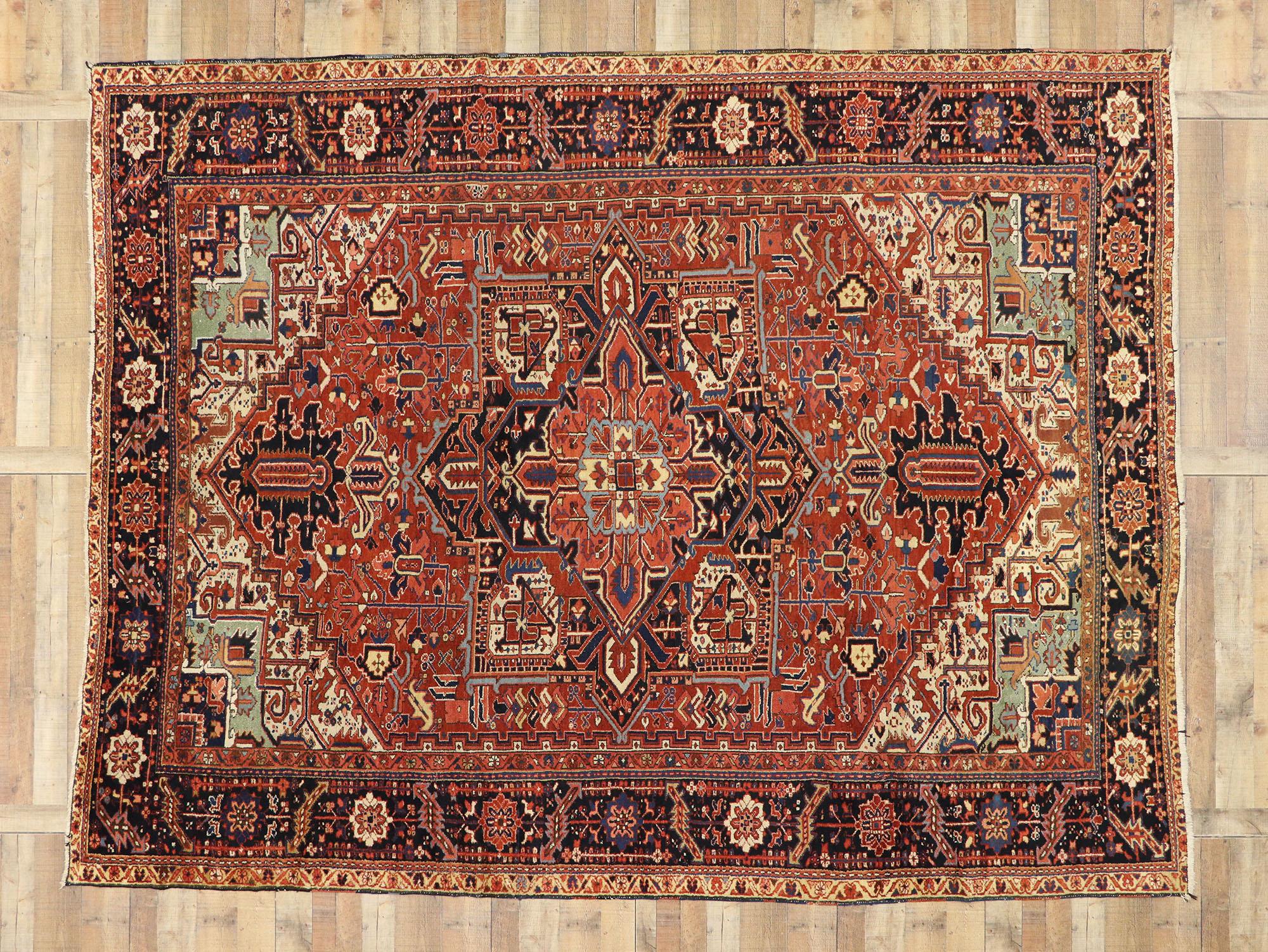 Antique Persian Heriz Rug with Modern American Craftsman Style 1