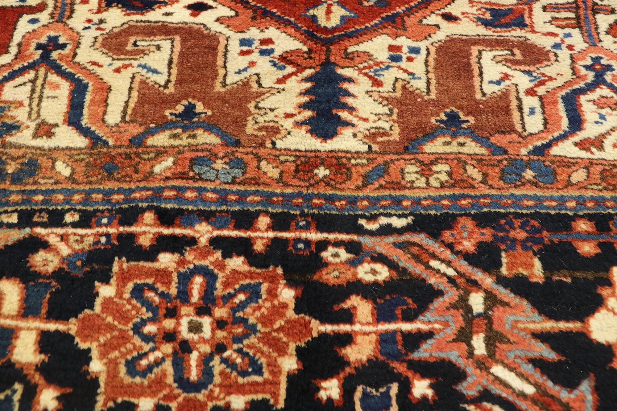 Hand-Knotted Antique Persian Heriz Rug with Modern American Craftsman Style