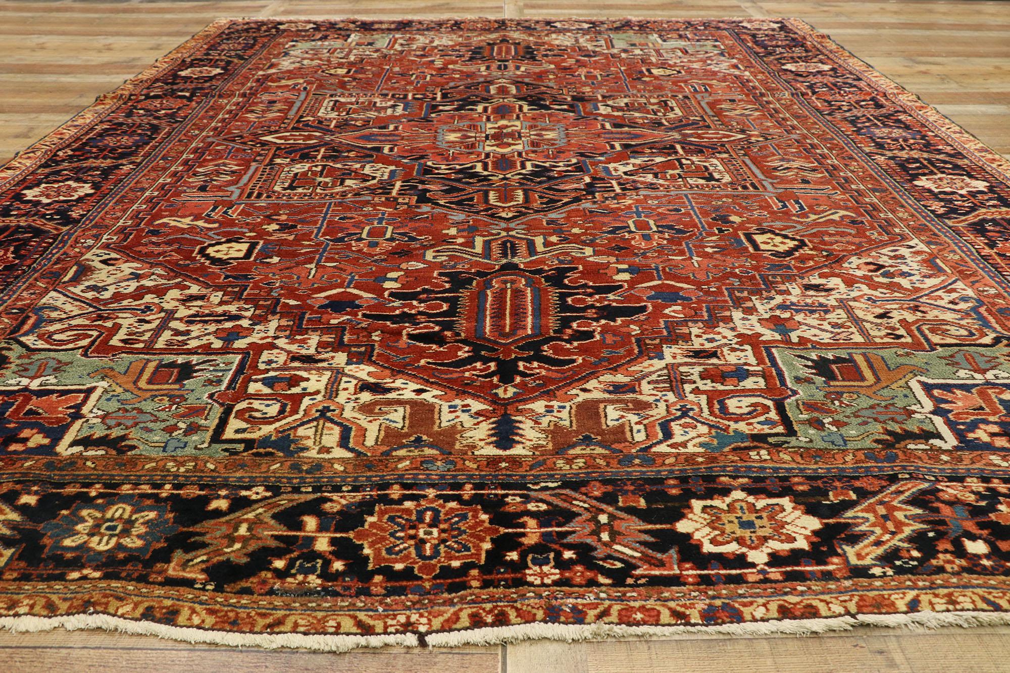 Wool Antique Persian Heriz Rug with Modern American Craftsman Style
