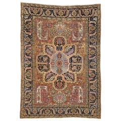 Antique Persian Heriz Rug with  Modern English Cottage Tudor Style