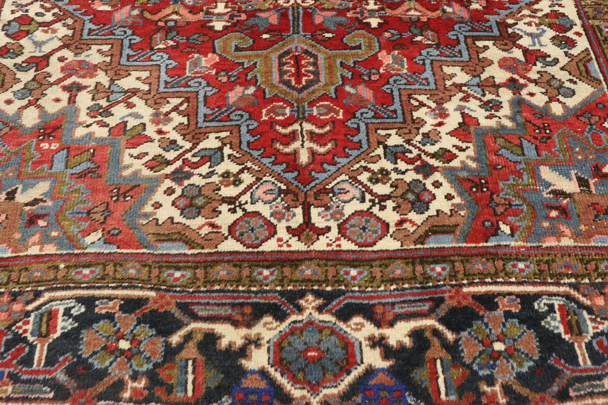 Hand-Knotted Antique Persian Heriz Rug with Modern Federal Style For Sale