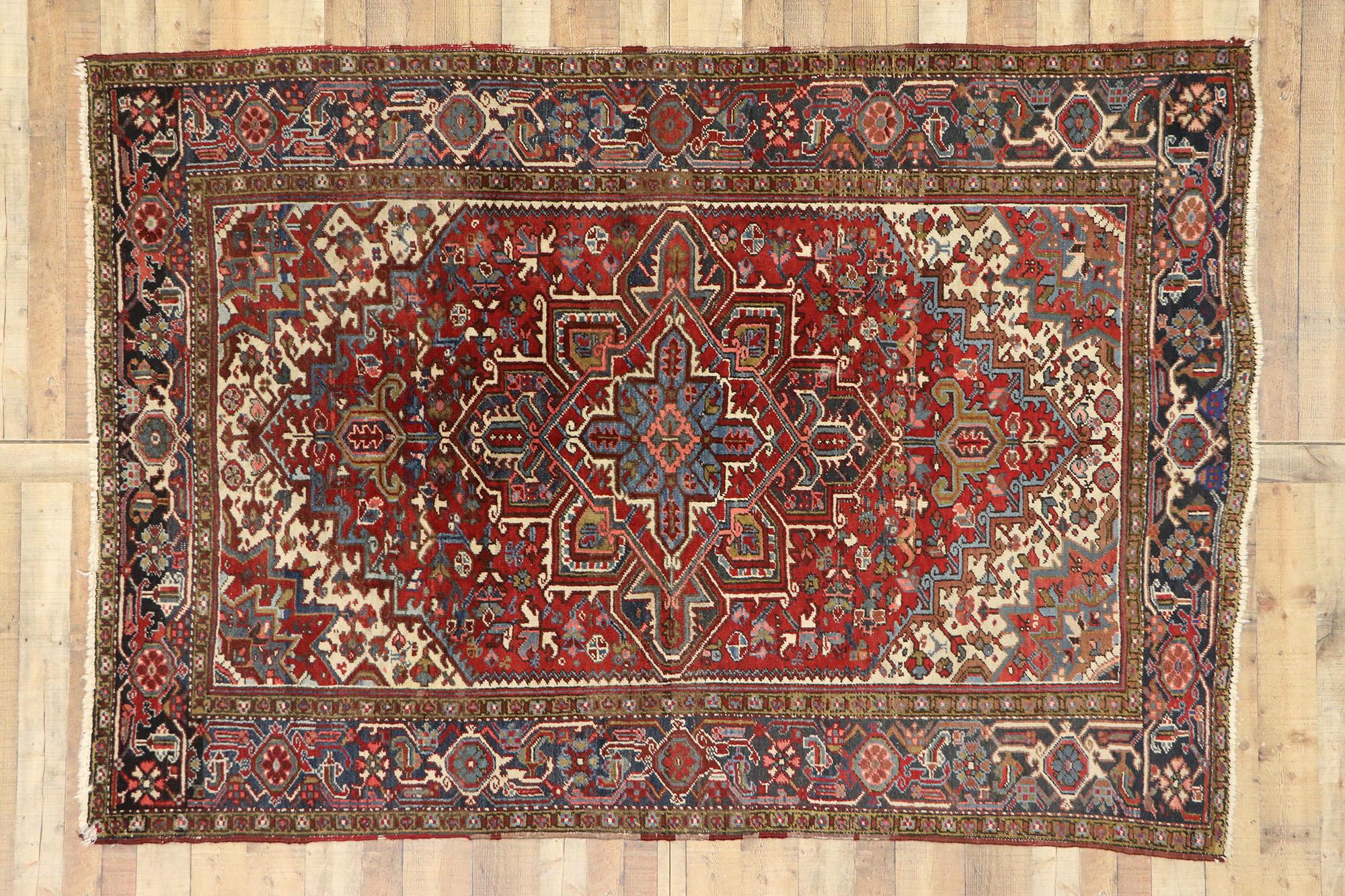 Antique Persian Heriz Rug with Modern Federal Style For Sale 1