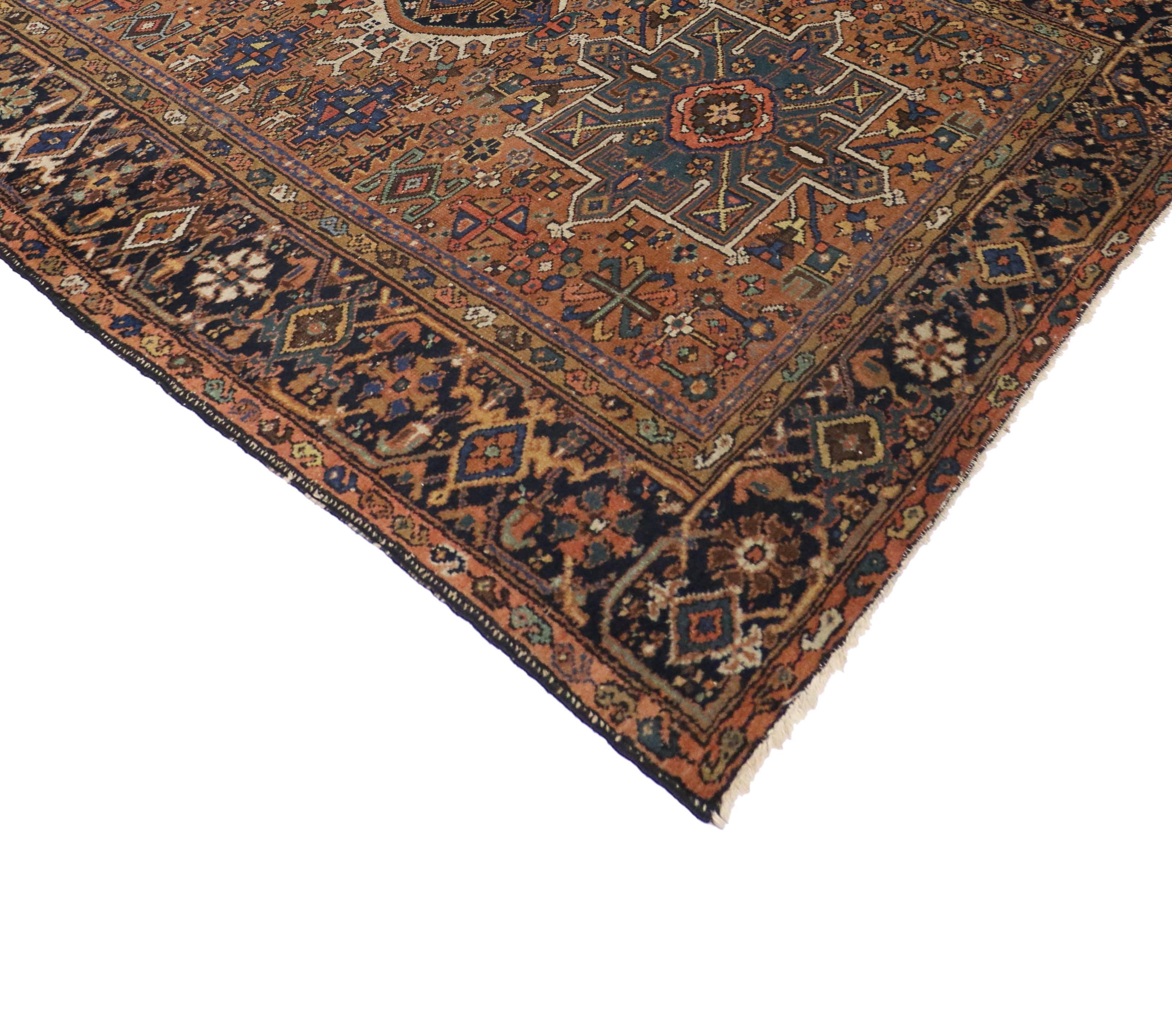 Hand-Knotted Antique Persian Heriz Rug with Modern Tribal Style