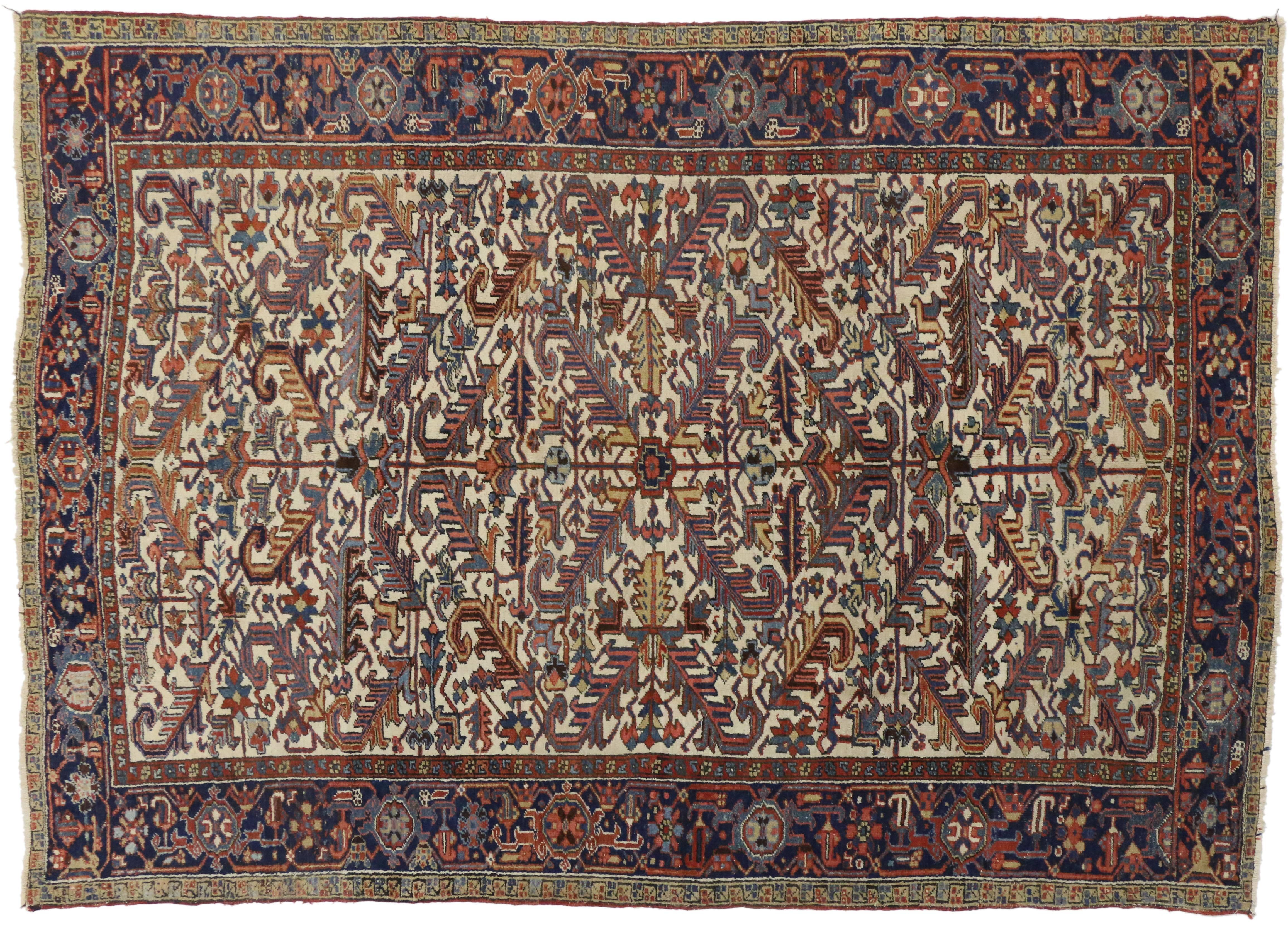 20th Century Antique Persian Heriz Rug with Modern Tribal Style For Sale