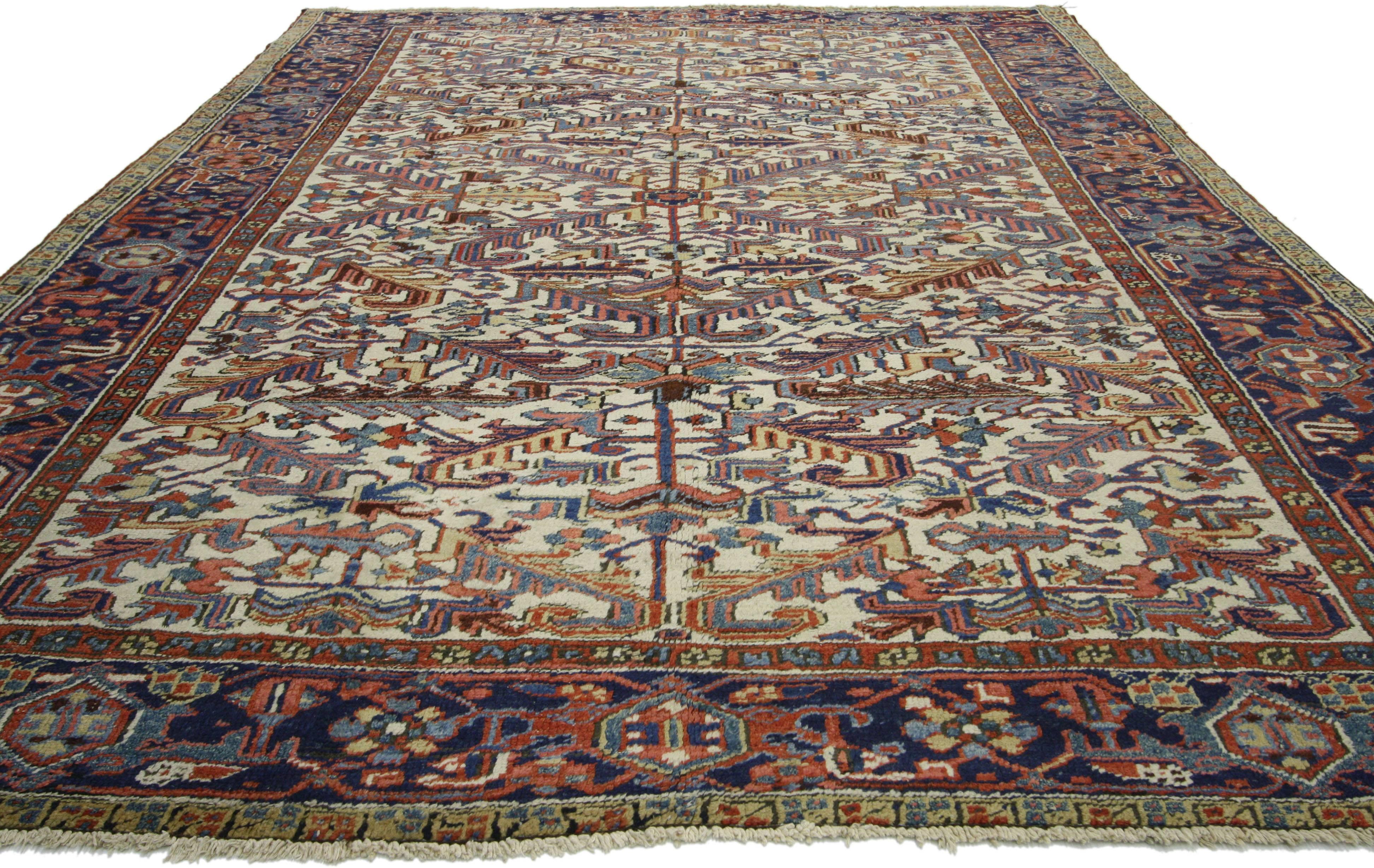Wool Antique Persian Heriz Rug with Modern Tribal Style For Sale