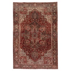 Vintage Persian Heriz Rug, with Red, Olive Green & Coral Tones, circa 1930s
