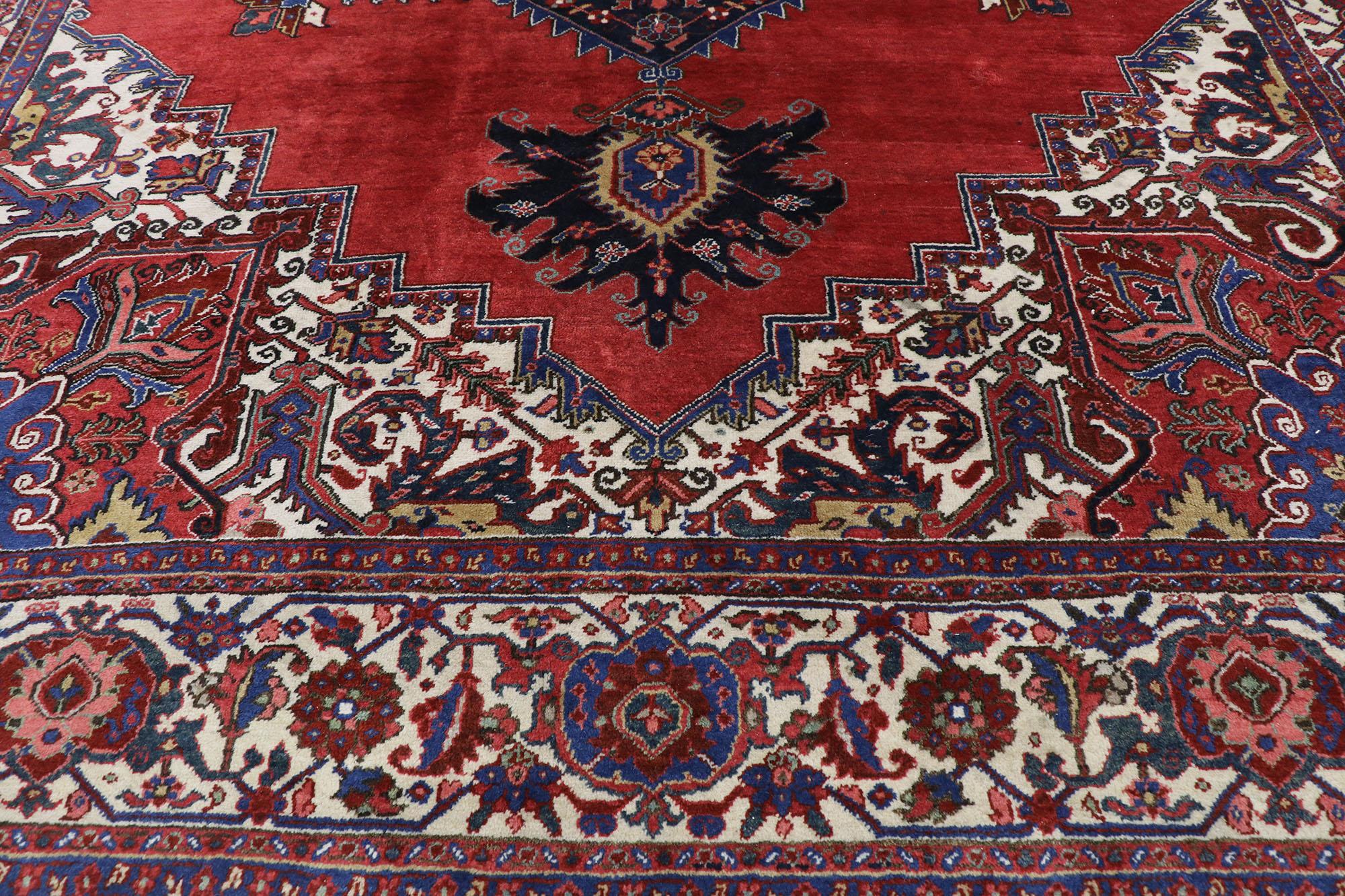Hand-Knotted Antique Persian Heriz Rug with Regal Jacobean Style For Sale