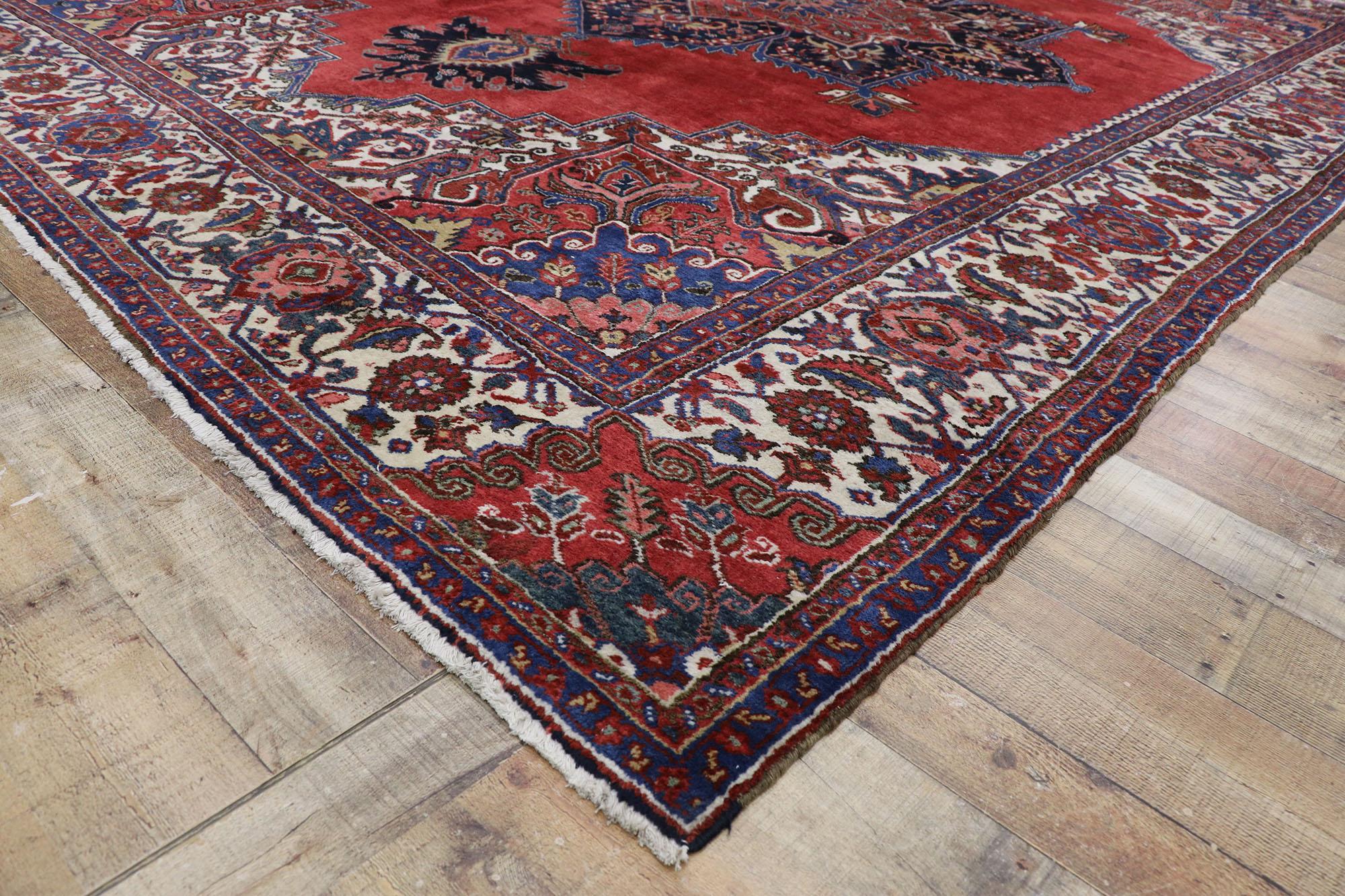 20th Century Antique Persian Heriz Rug with Regal Jacobean Style For Sale
