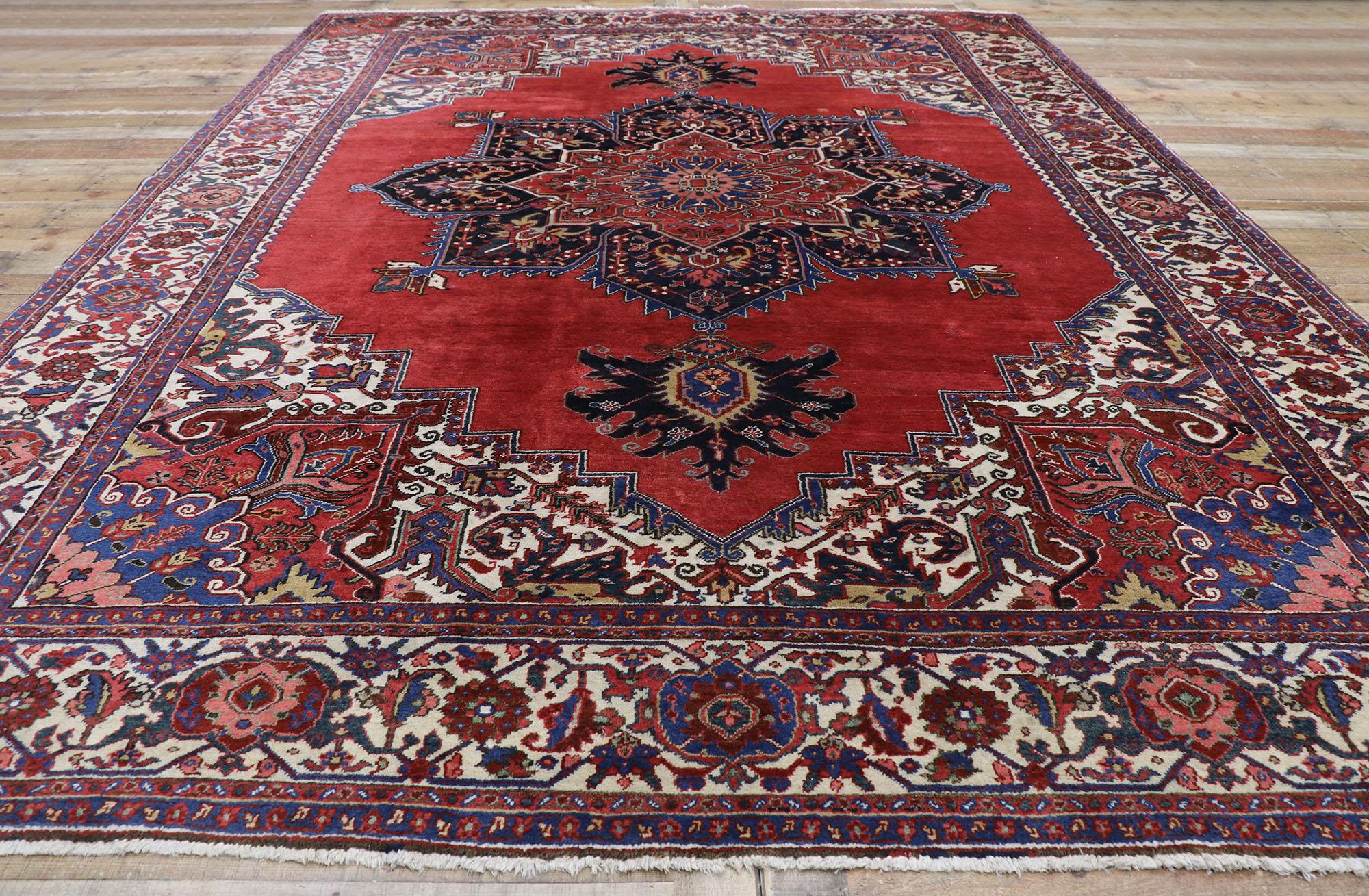 Wool Antique Persian Heriz Rug with Regal Jacobean Style For Sale