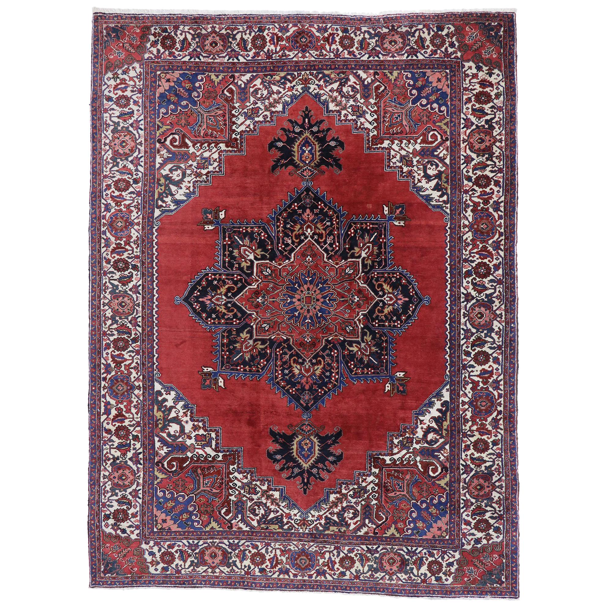 Antique Persian Heriz Rug with Regal Jacobean Style For Sale
