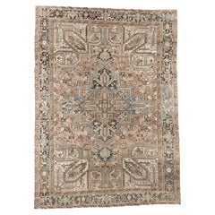 Antique Persian Heriz Rug with Soft Taupe, Ivory
Sky-Blue Accents