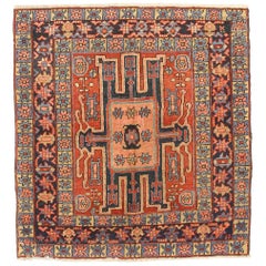Antique Persian Heriz Rug with Square Shape and Floral Motifs