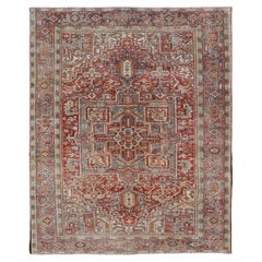 Antique Persian Heriz Rug With Striking Geometric Medallion 7'11"X10'3"