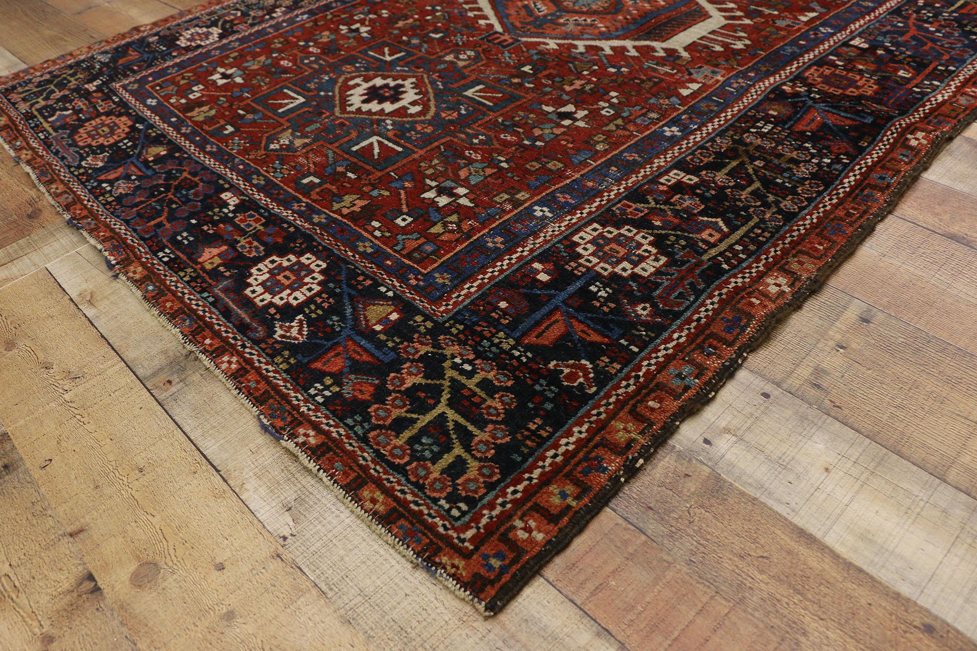 Antique Persian Heriz Rug with Tribal Style, Study or Home Office Rug In Good Condition For Sale In Dallas, TX