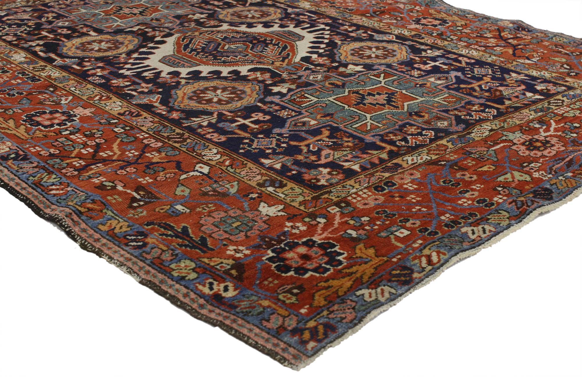 Hand-Knotted Antique Persian Heriz Rug with Tribal Style, Study or Home Office Rug