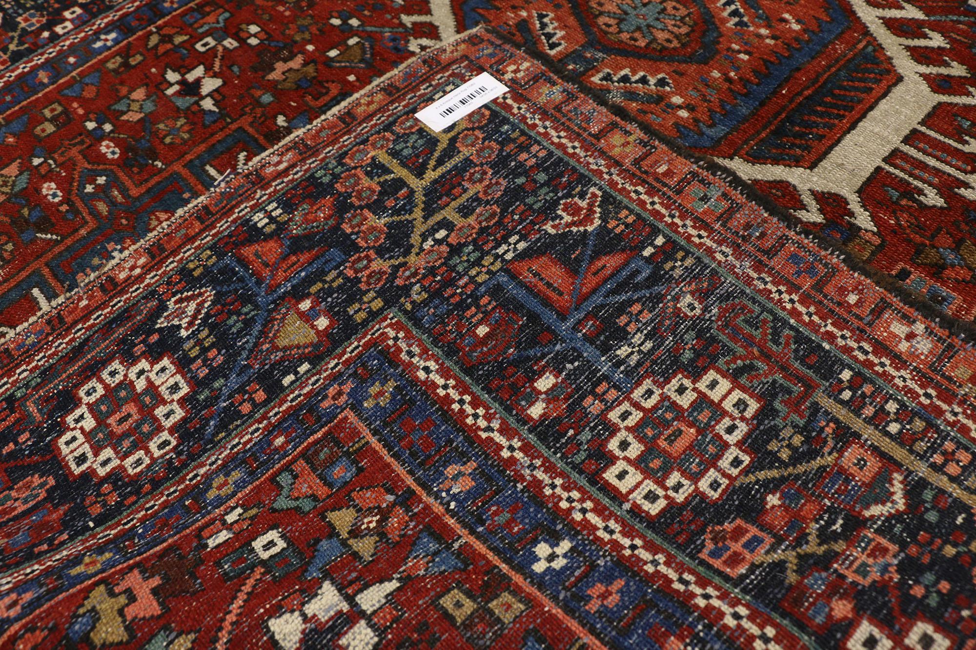 Hand-Knotted Antique Persian Heriz Rug with Tribal Style, Study or Home Office Rug For Sale