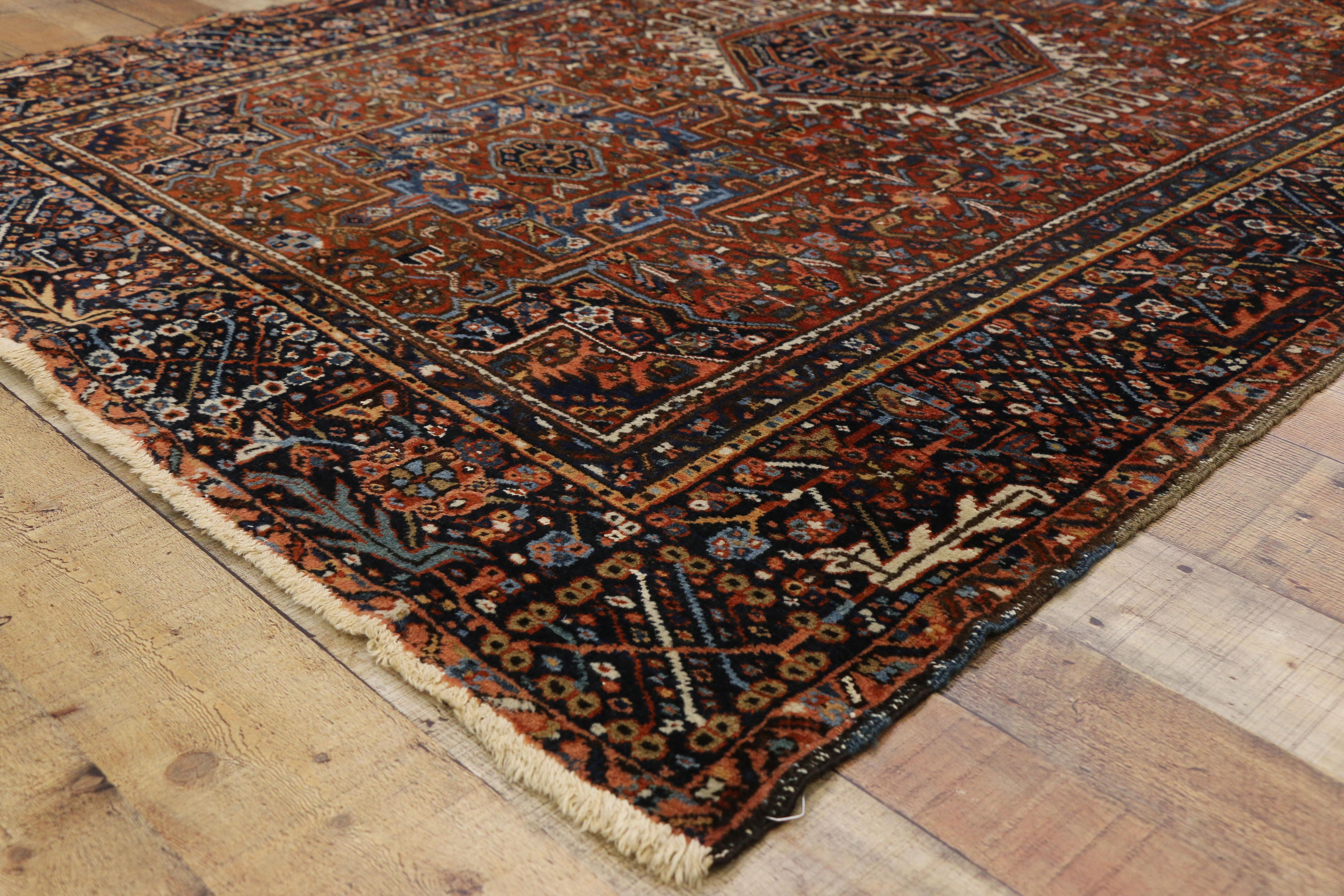 Antique Persian Heriz Rug with Tribal Style, Study or Home Office Rug In Good Condition For Sale In Dallas, TX