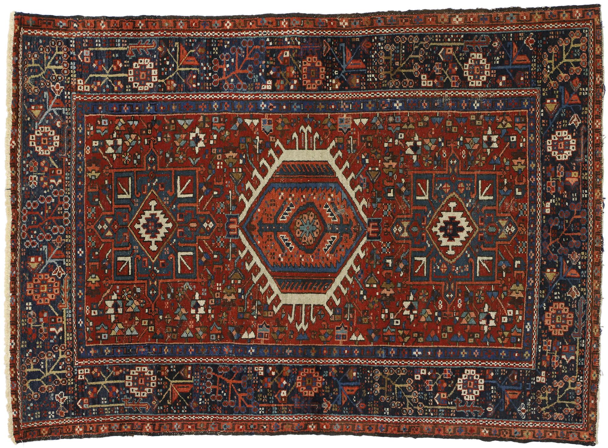 Antique Persian Heriz Rug with Tribal Style, Study or Home Office Rug For Sale 1
